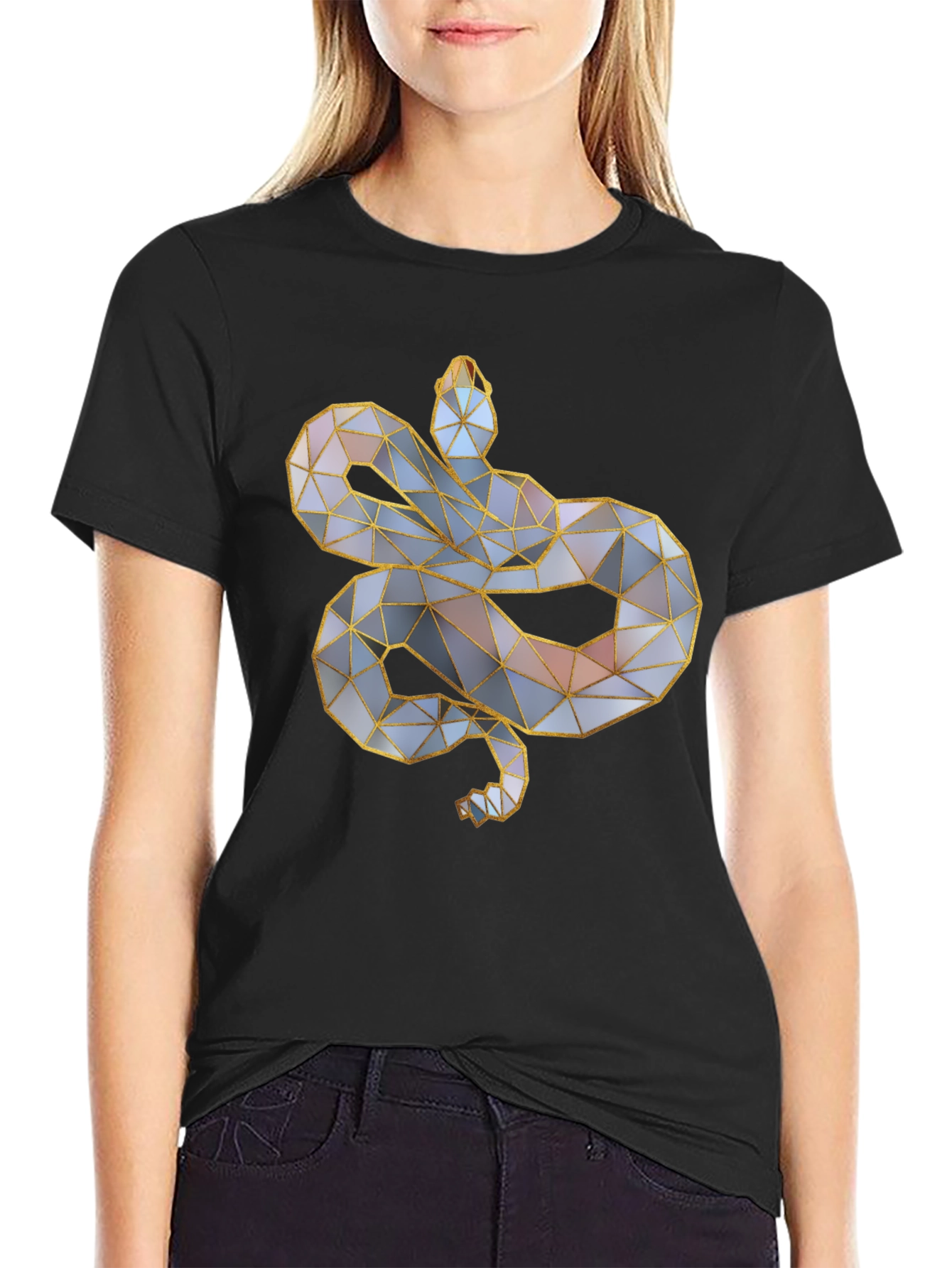 Geometric Snake Graphic Tee - Modern Style