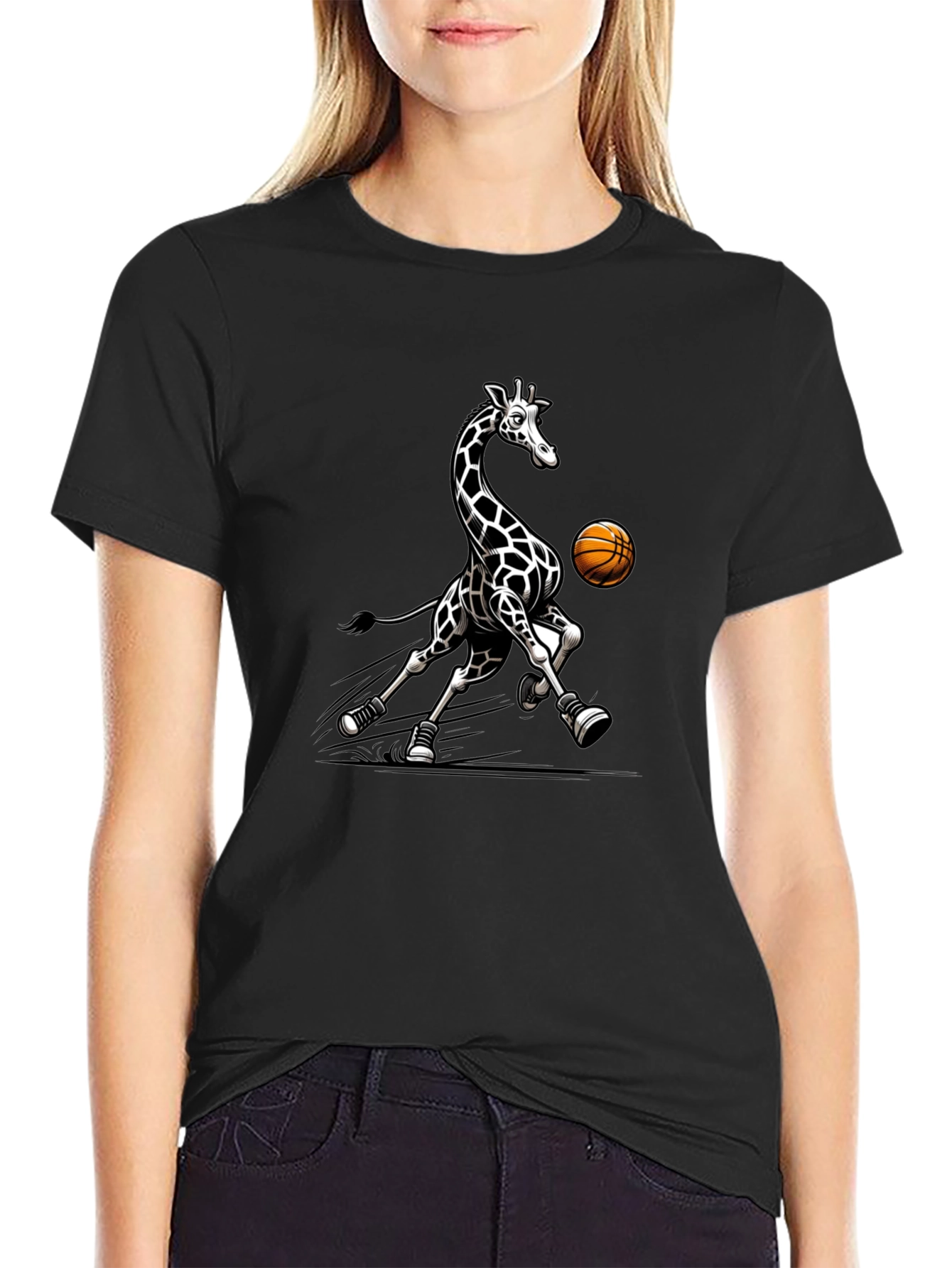 Giraffe Basketball Black T-Shirt