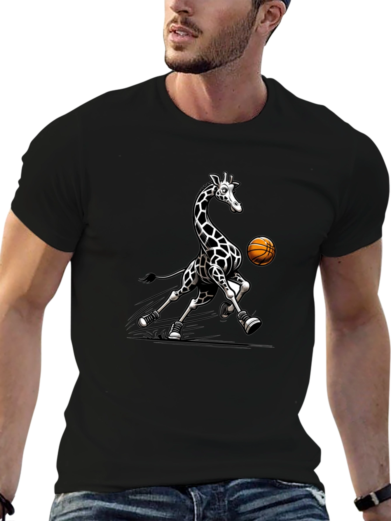 Giraffe Basketball Black T-Shirt