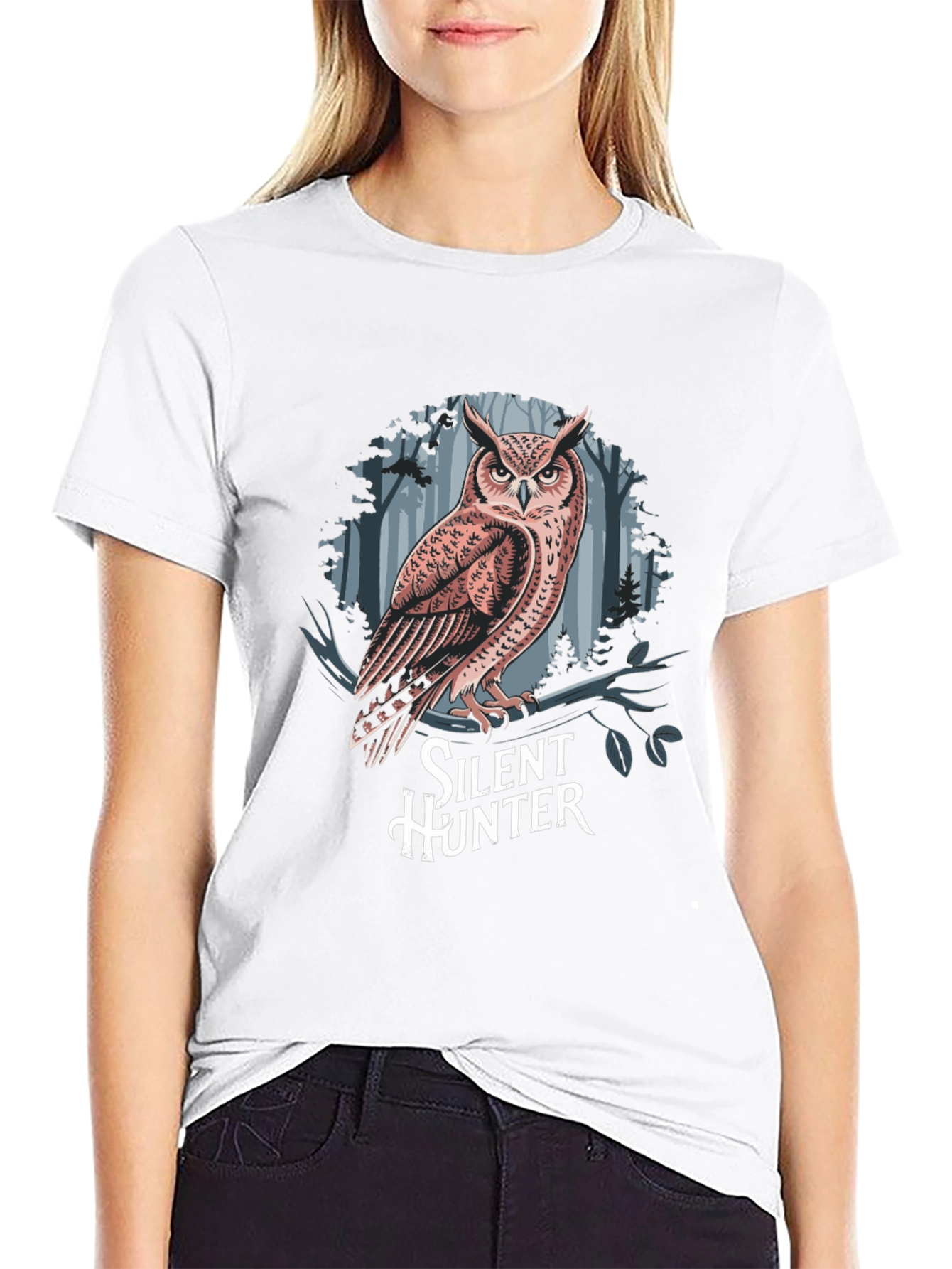 Silent Hunter Owl Graphic T-Shirt - Black