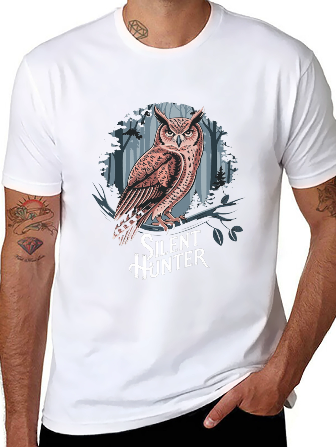 Silent Hunter Owl Graphic T-Shirt - Black