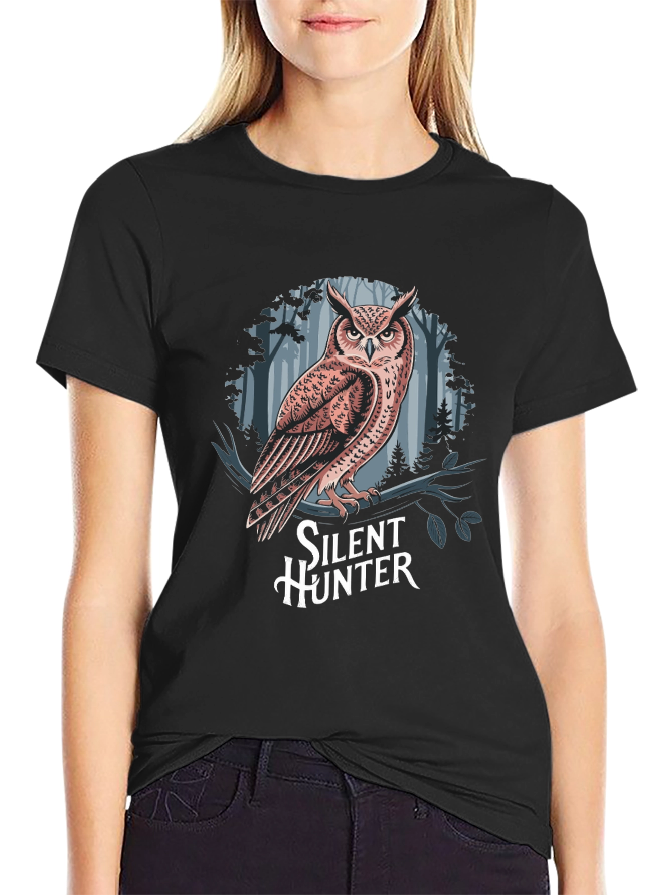 Silent Hunter Owl Graphic T-Shirt - Black
