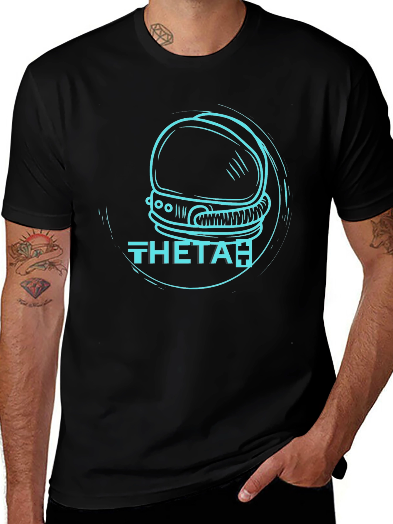 Theta Astronaut Helmet Graphic T-Shirt - Black