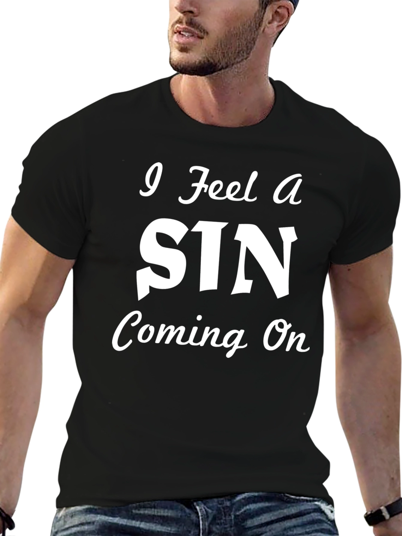 I Feel A Sin Coming On Black Graphic Tee