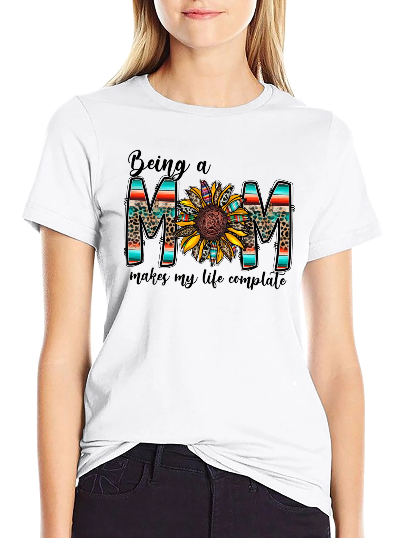 Being a Mom Graphic Tee Sunflower Design