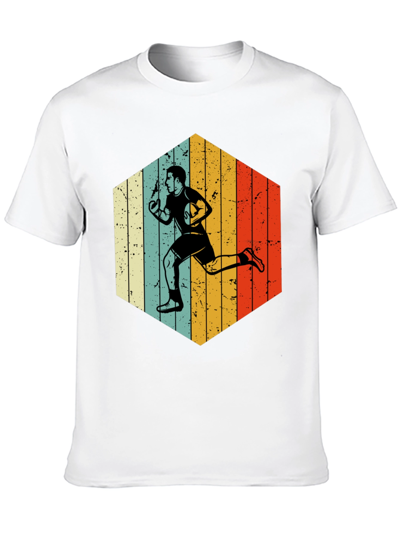 Retro Rugby Player Hexagon Graphic T-Shirt