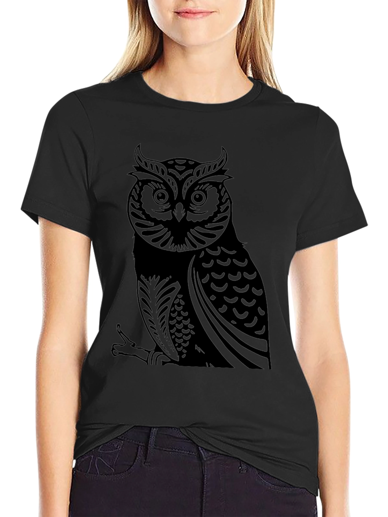 Cool Owl Graphic Print Black T-Shirt