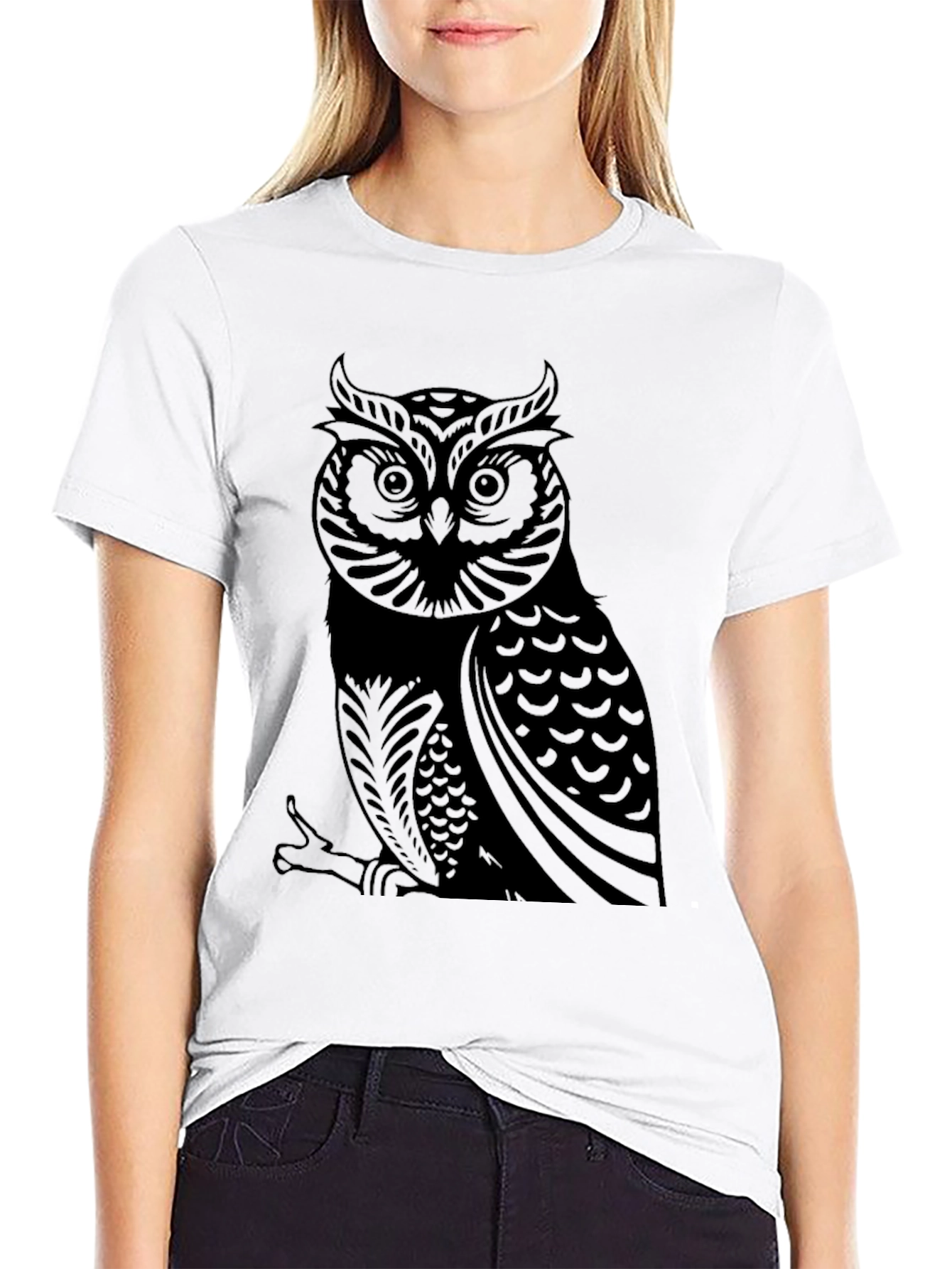 Cool Owl Graphic Print Black T-Shirt