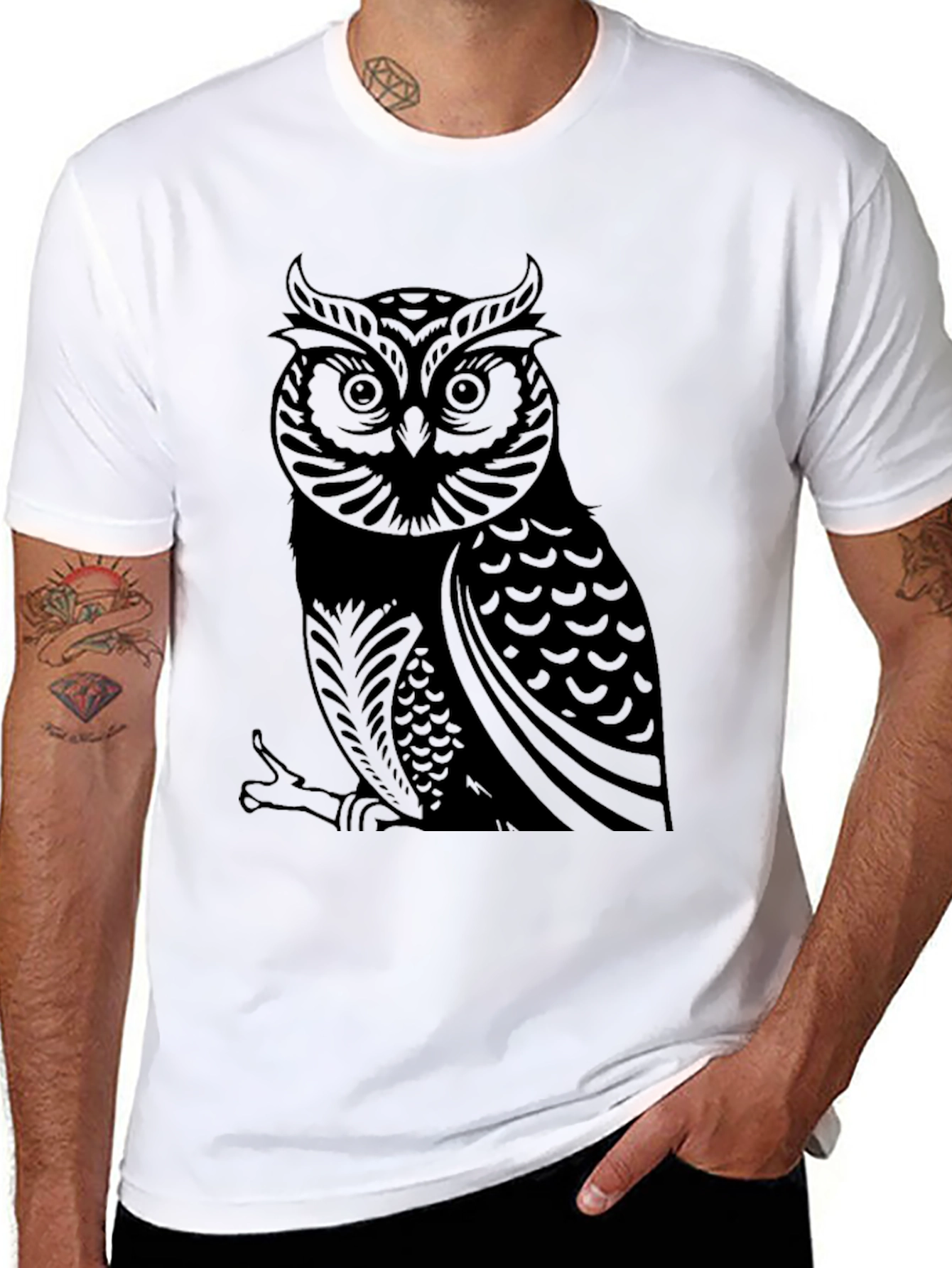 Cool Owl Graphic Print Black T-Shirt