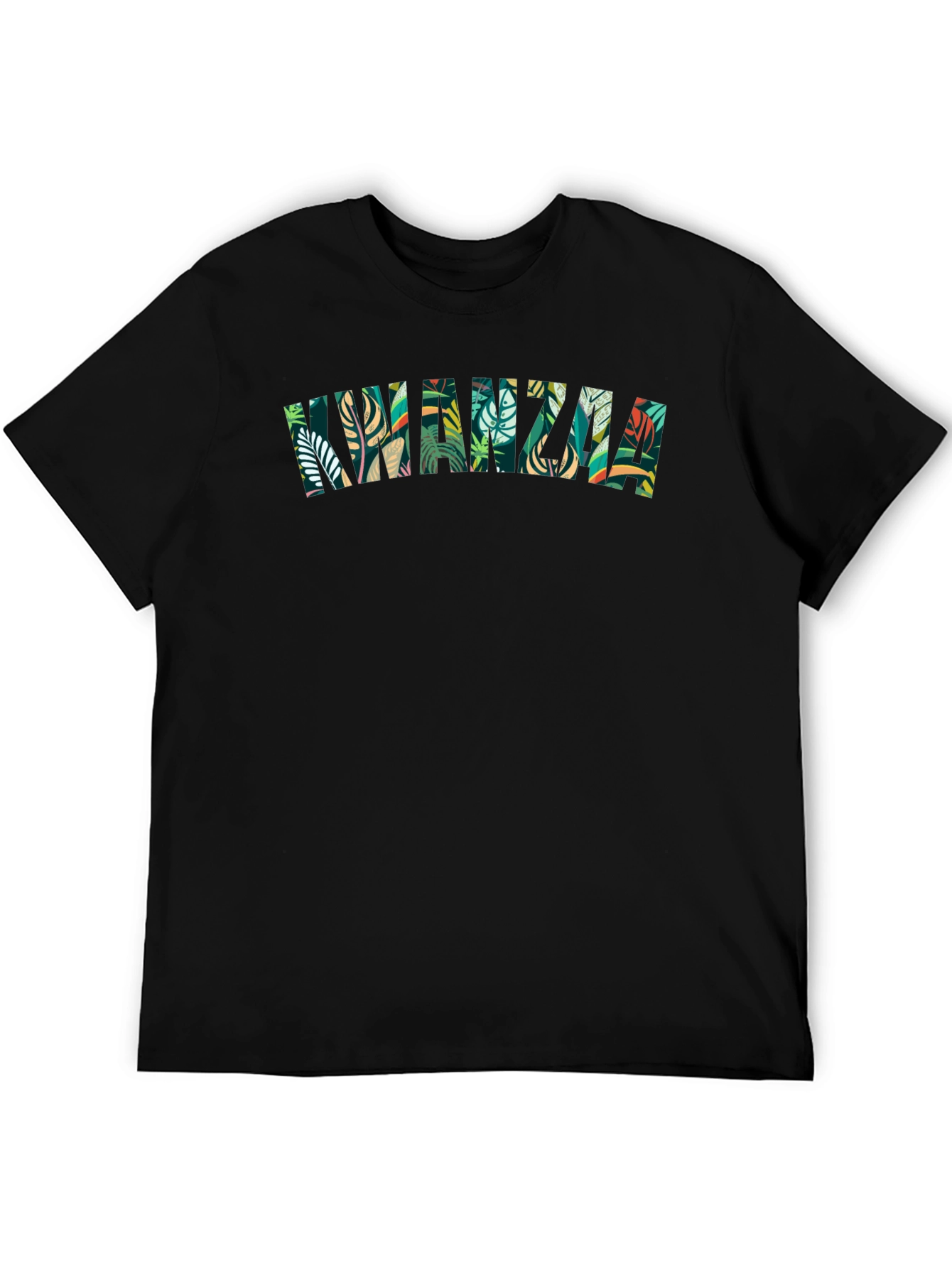 Kwanzaa Leaf Print Tee - Black Cotton Casual Shirt