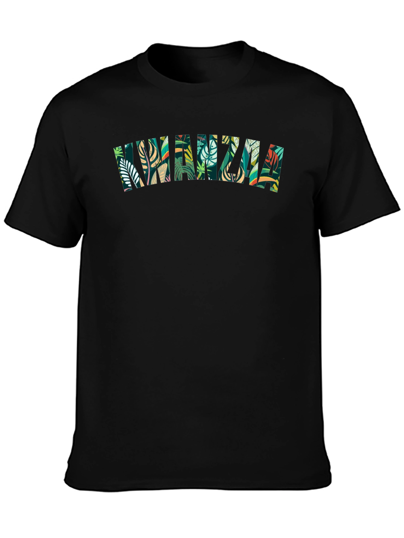 Kwanzaa Leaf Print Tee - Black Cotton Casual Shirt
