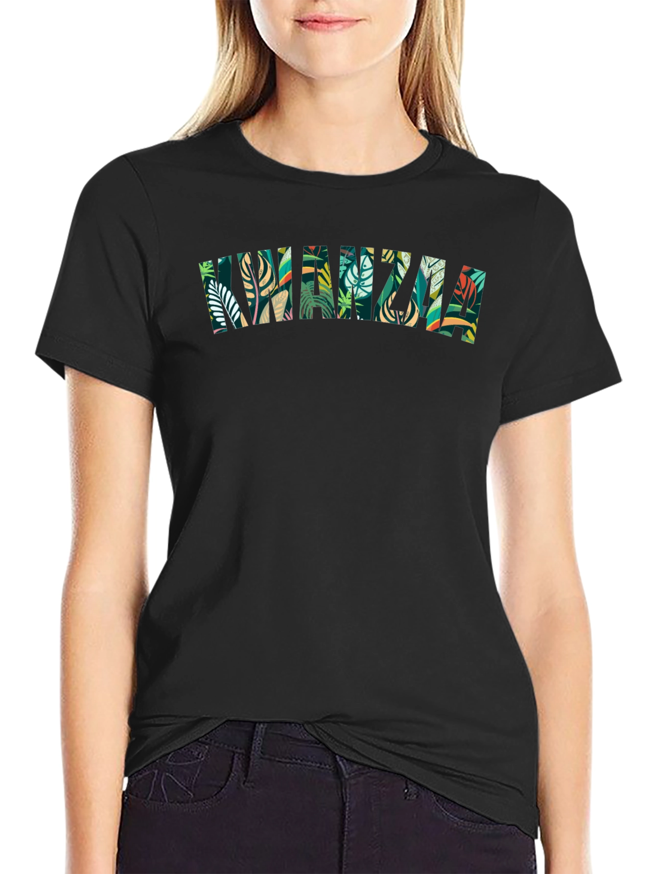 Kwanzaa Leaf Print Tee - Black Cotton Casual Shirt