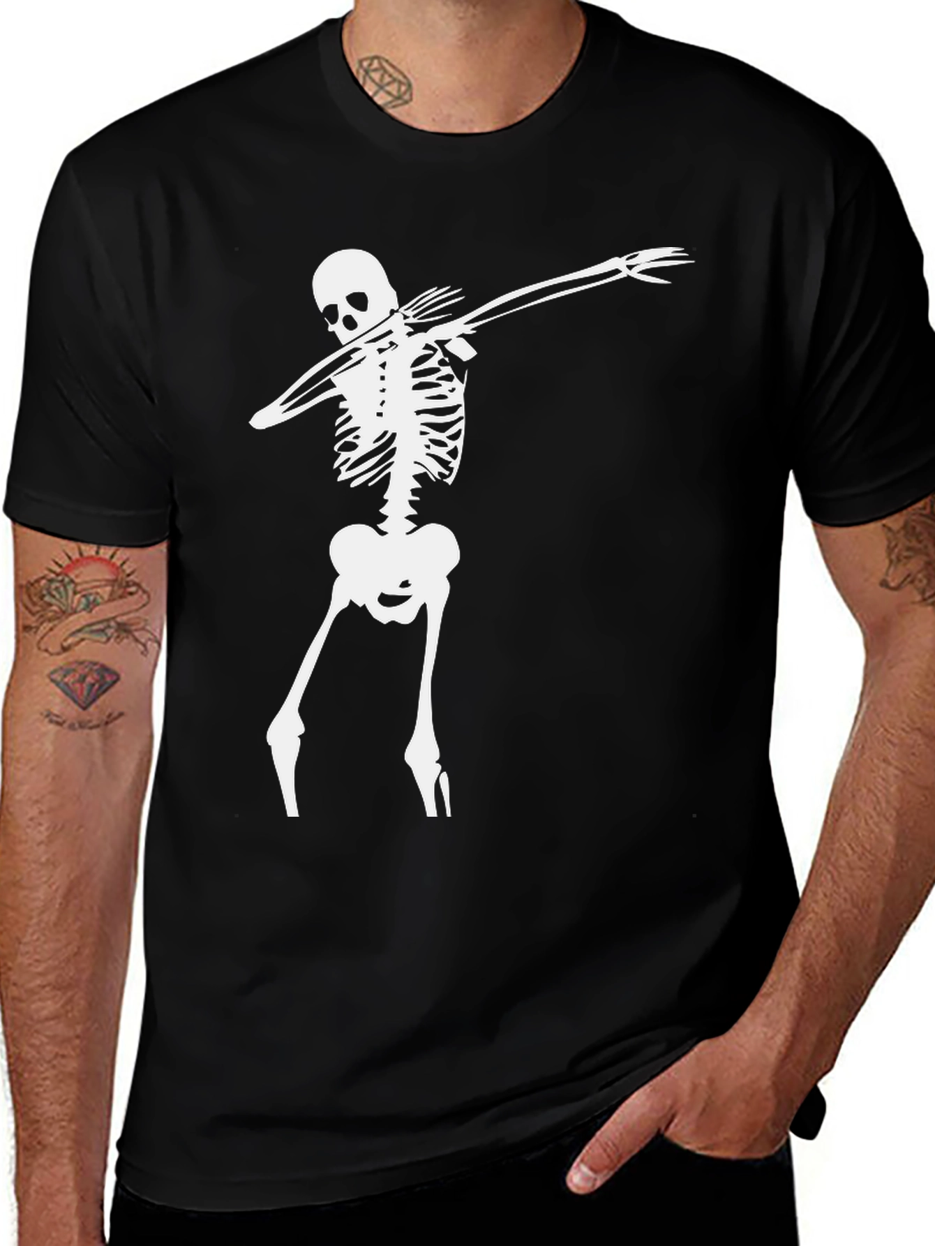 Dabbing Skeleton Graphic T-Shirt - Black