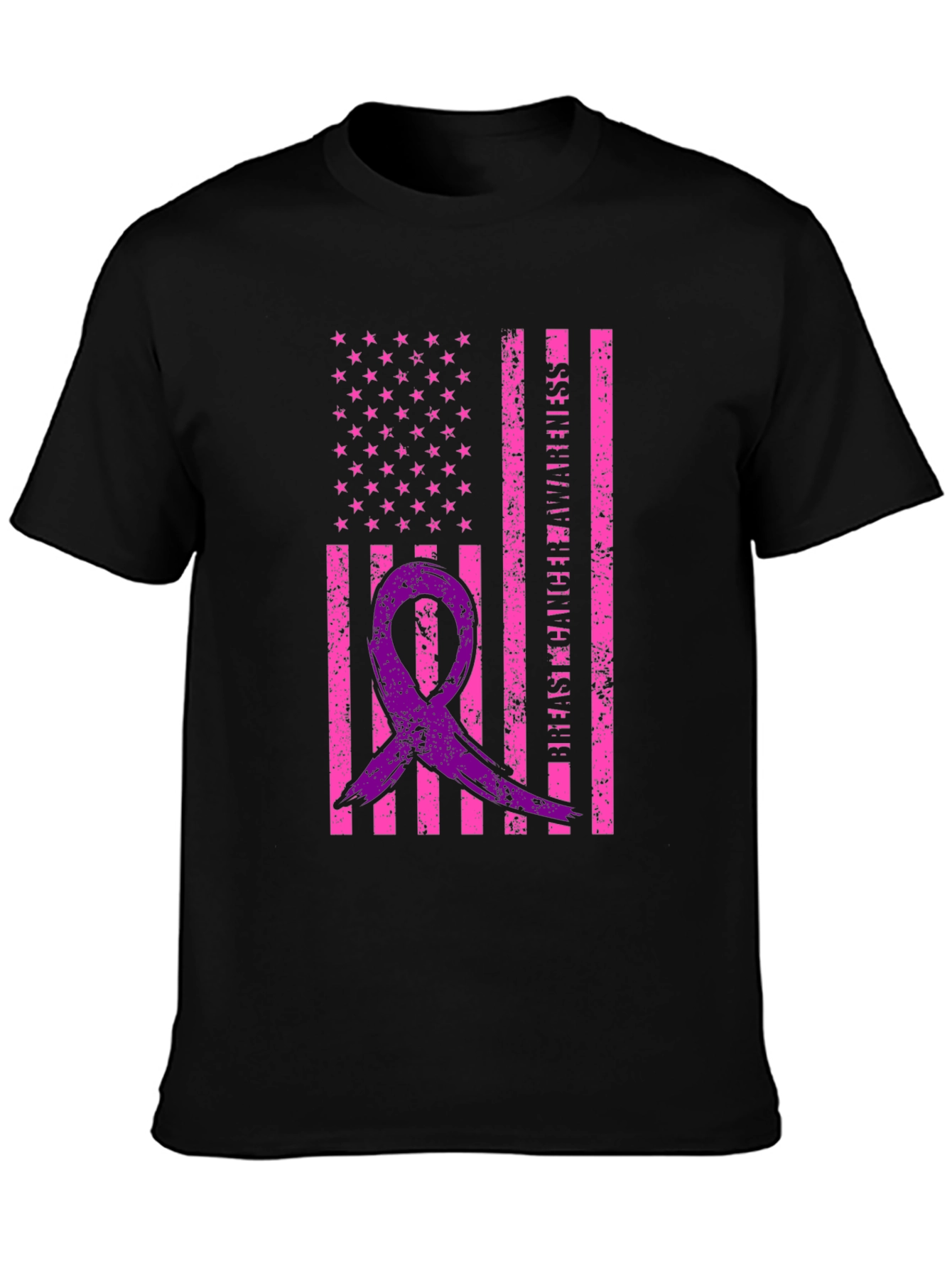 Breast Cancer Awareness Ribbon USA Flag Graphic Tee