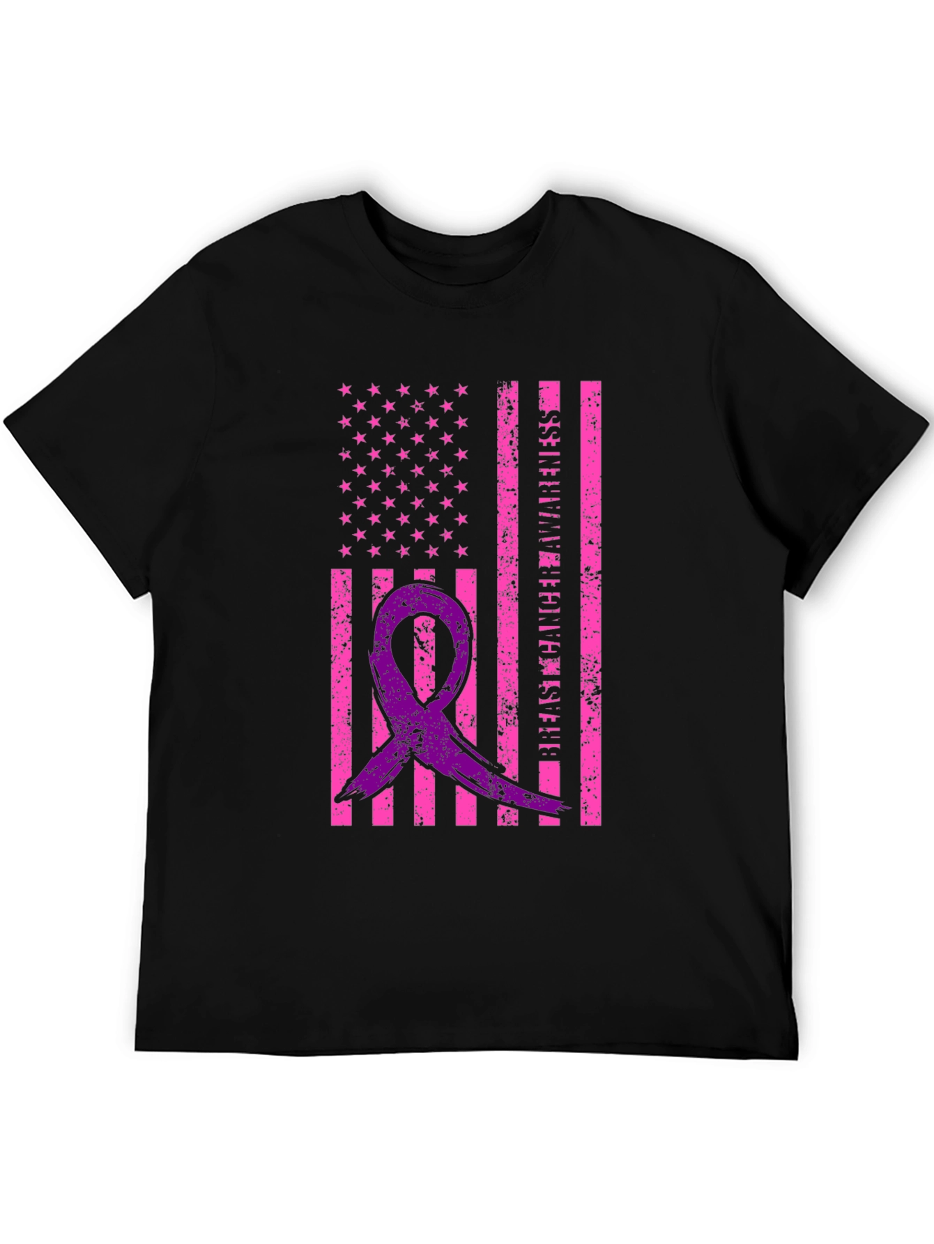 Breast Cancer Awareness Ribbon USA Flag Graphic Tee