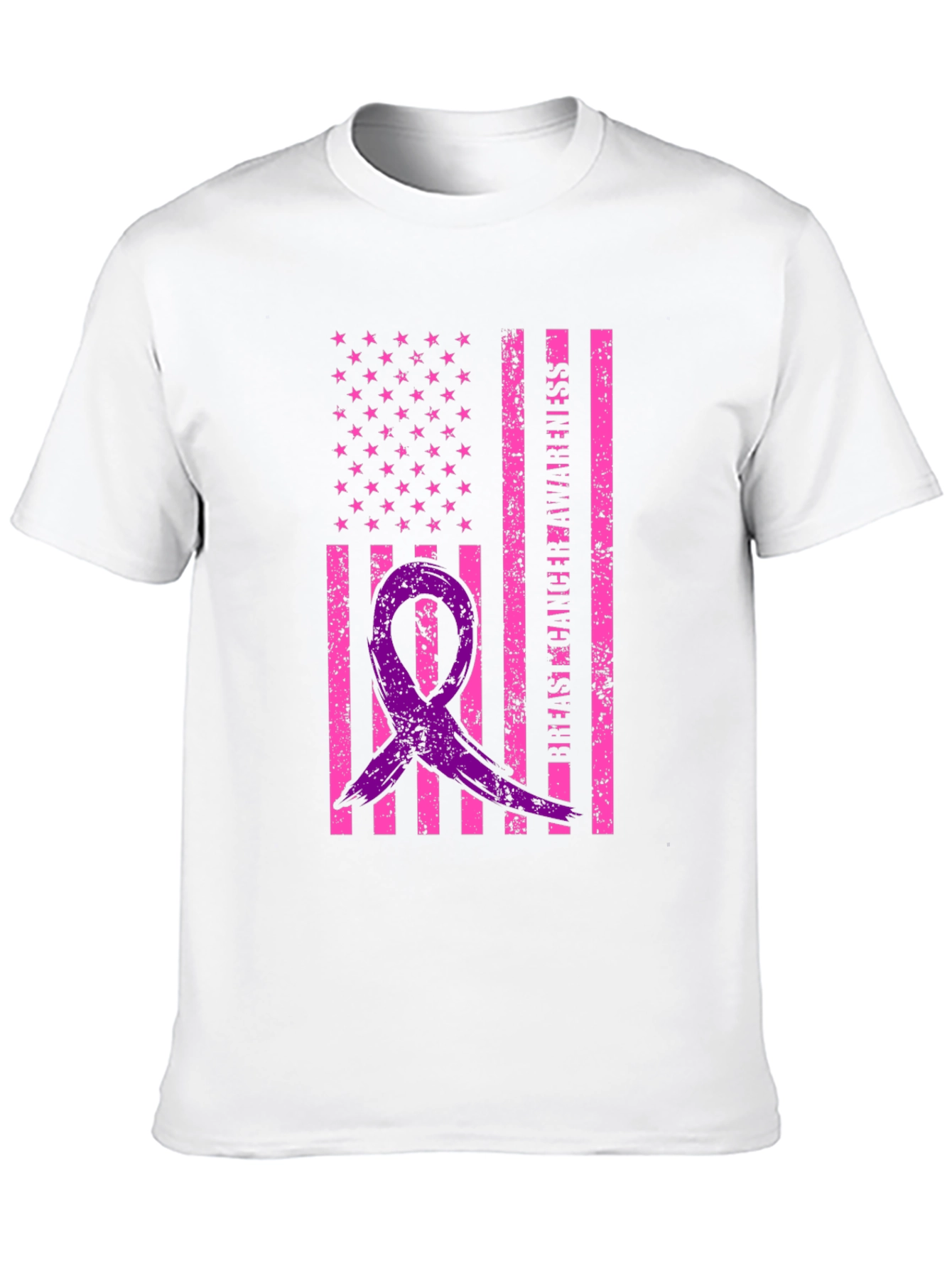 Breast Cancer Awareness Ribbon USA Flag Graphic Tee
