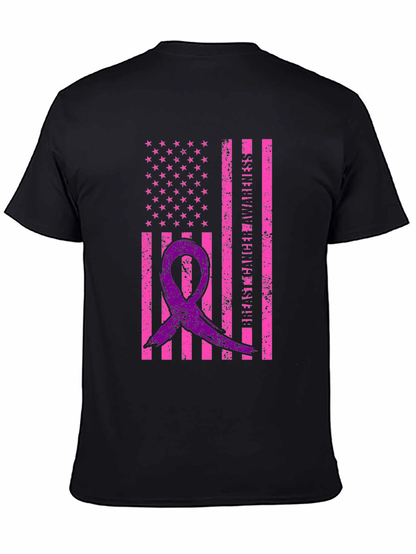 Breast Cancer Awareness Ribbon USA Flag Graphic Tee