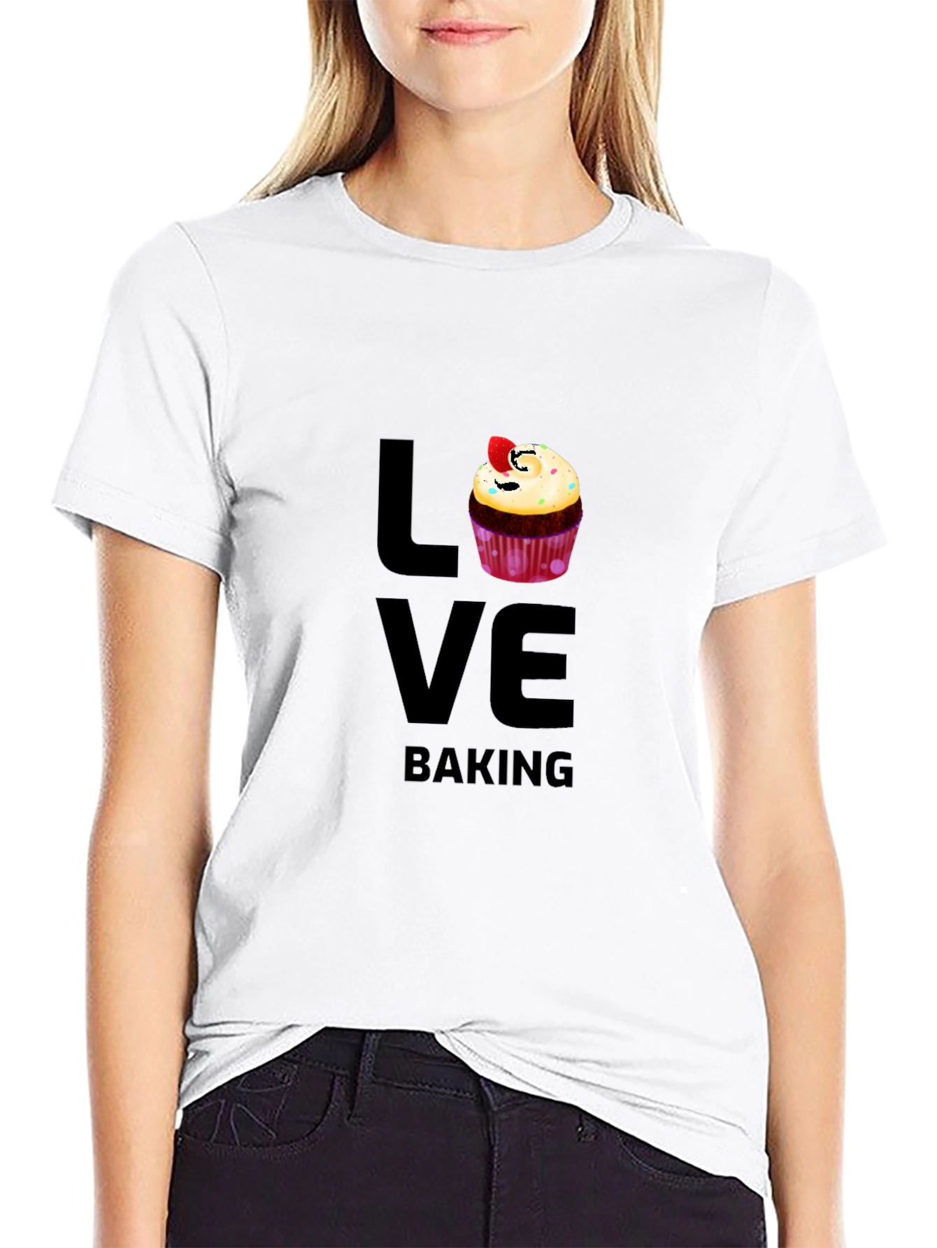 Love Baking Graphic T-Shirt - Cute Cupcake Design