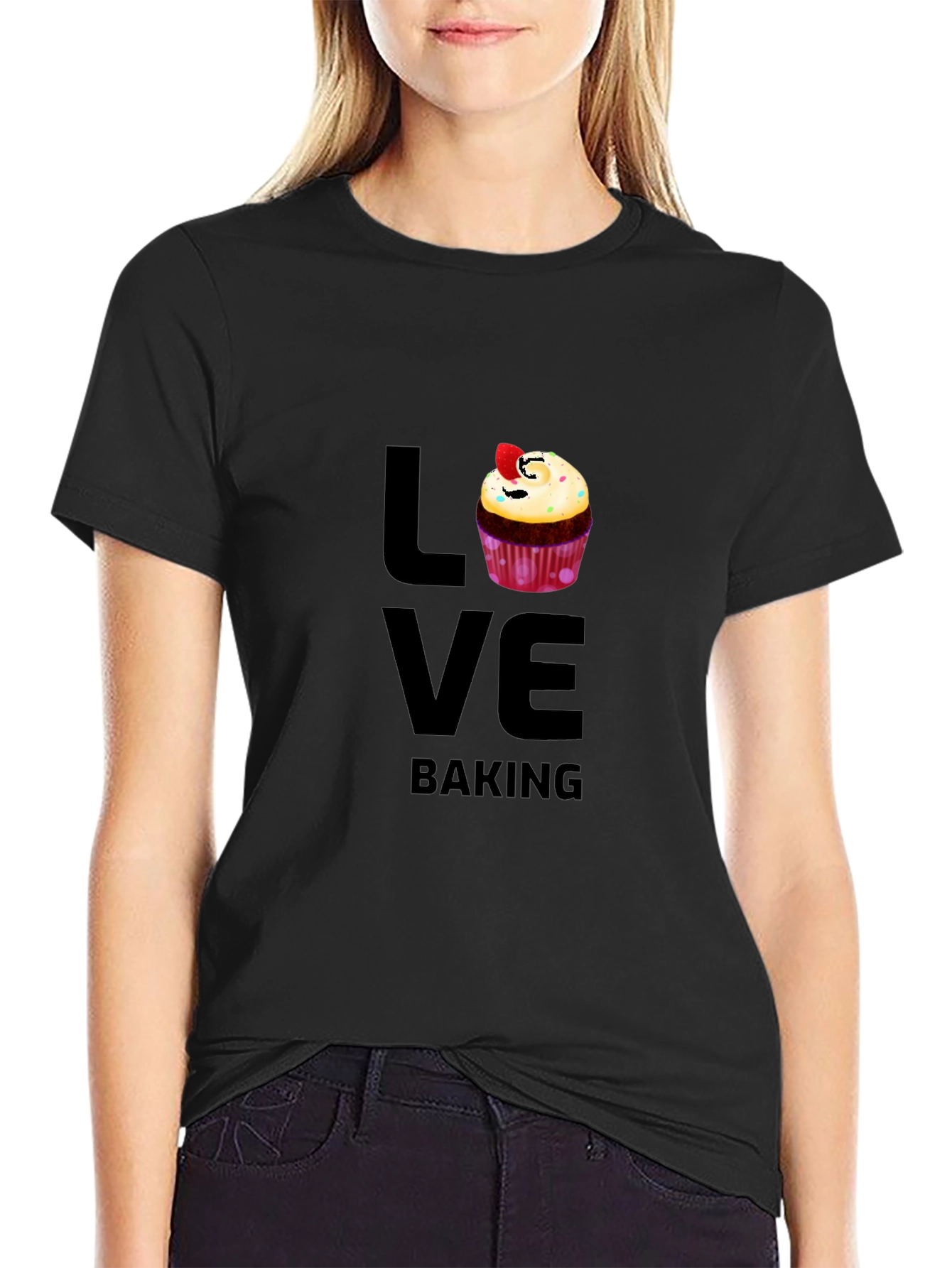 Love Baking Graphic T-Shirt - Cute Cupcake Design