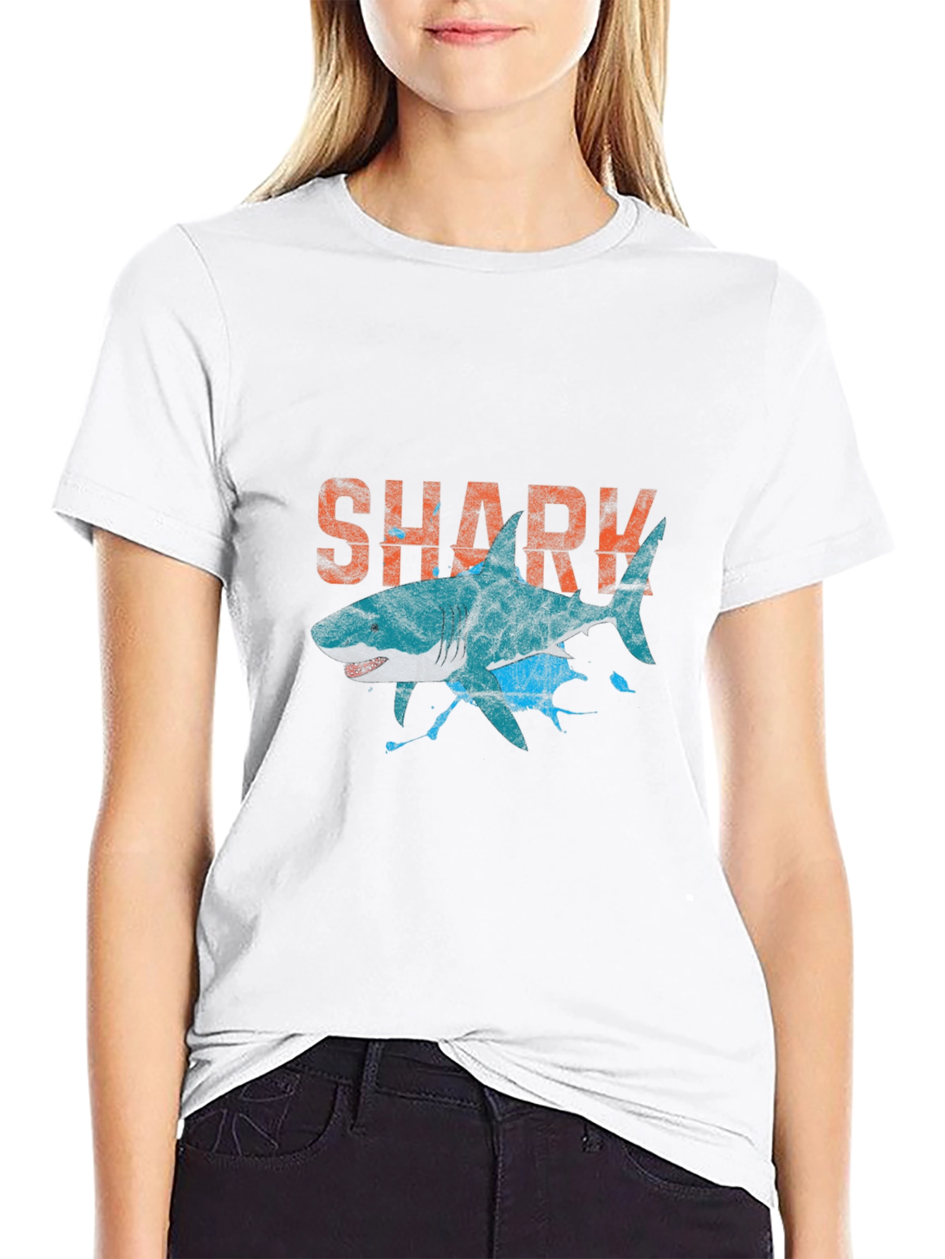 Shark Graphic Print Crew Neck T-Shirt