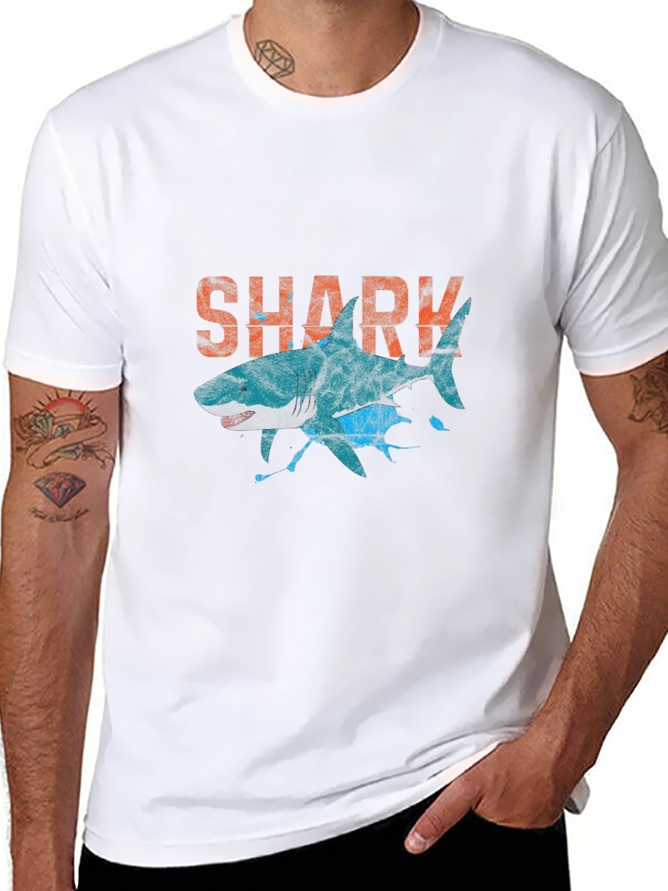 Shark Graphic Print Crew Neck T-Shirt