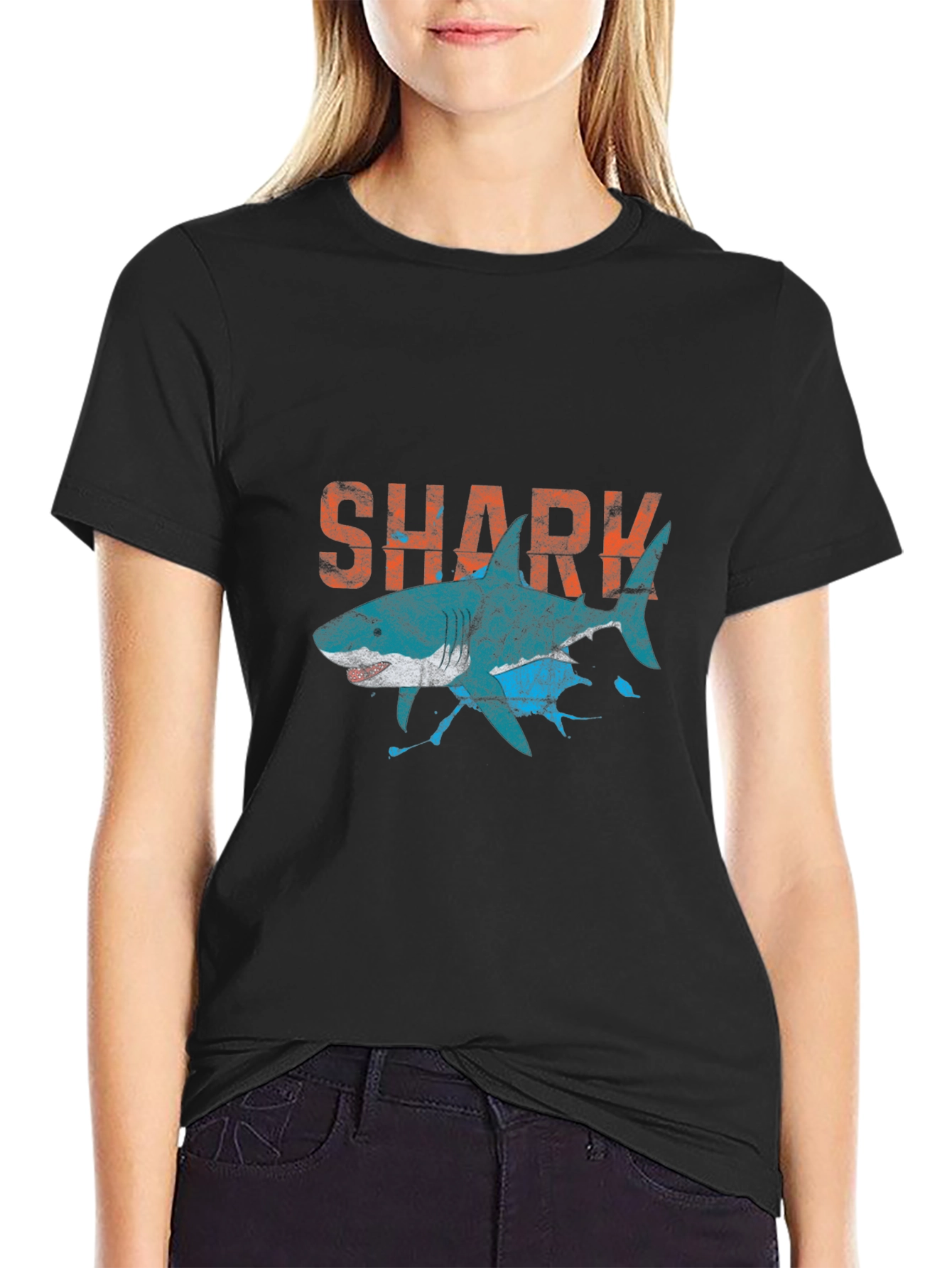 Shark Graphic Print Crew Neck T-Shirt