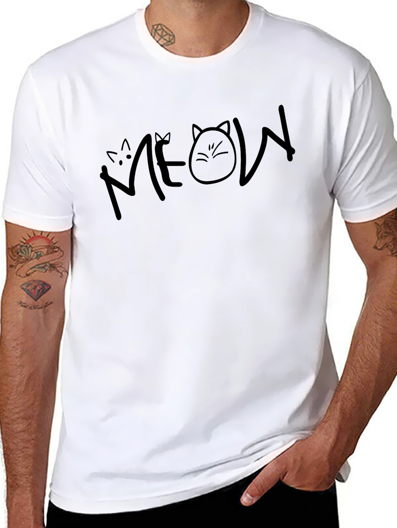 Meow Cat Lover Black T-Shirt
