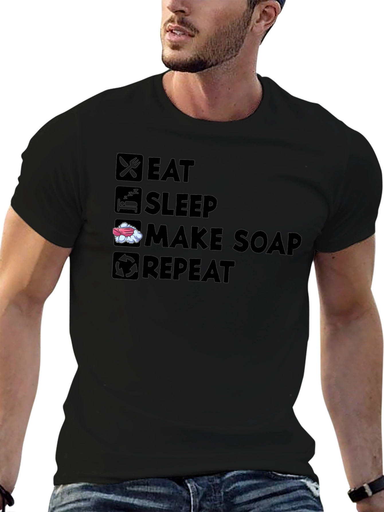 Eat Sleep Make Soap Repeat Black T-Shirt