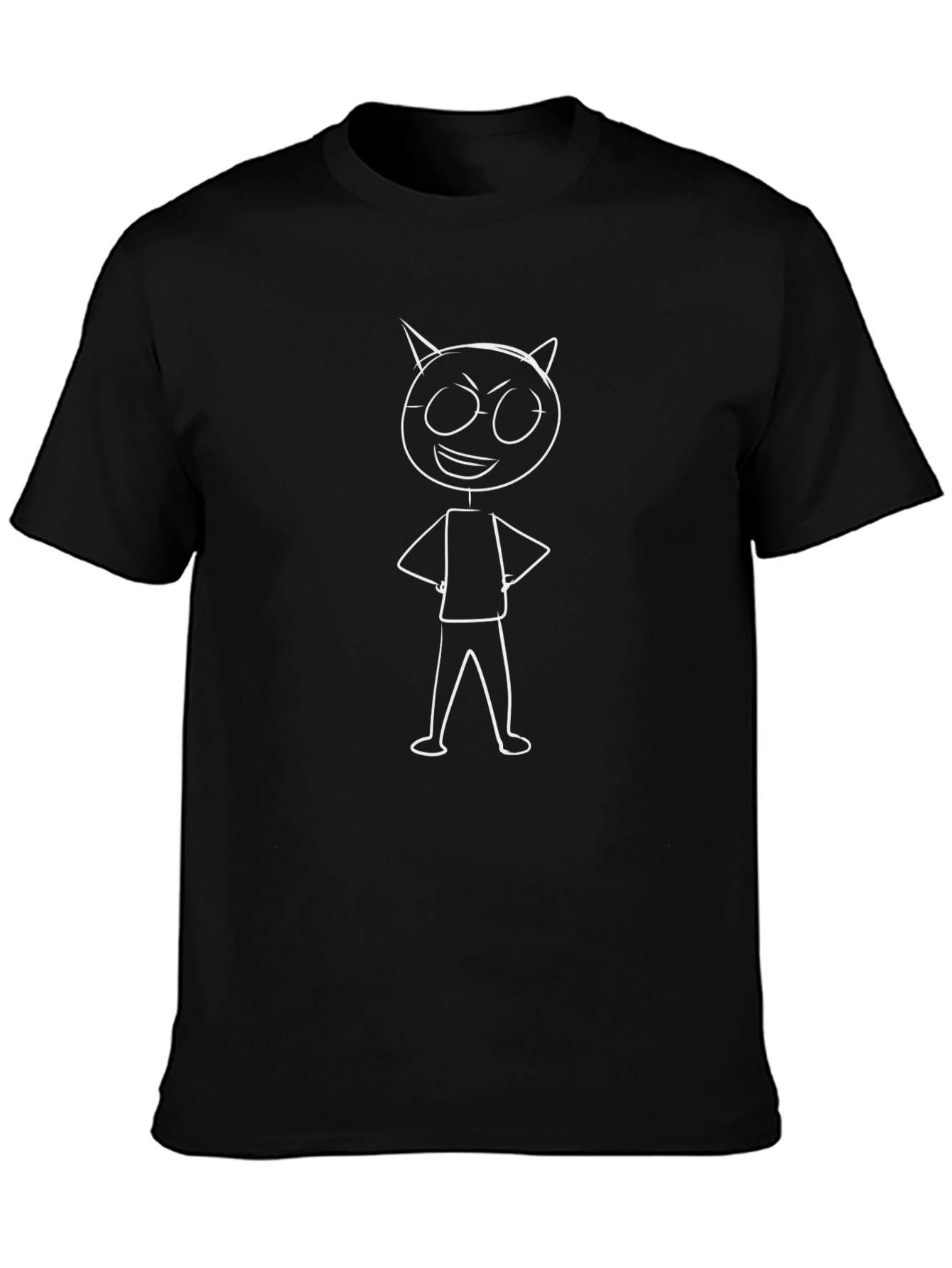 Cartoon Devil Graphic Tee - Black Cotton T-Shirt