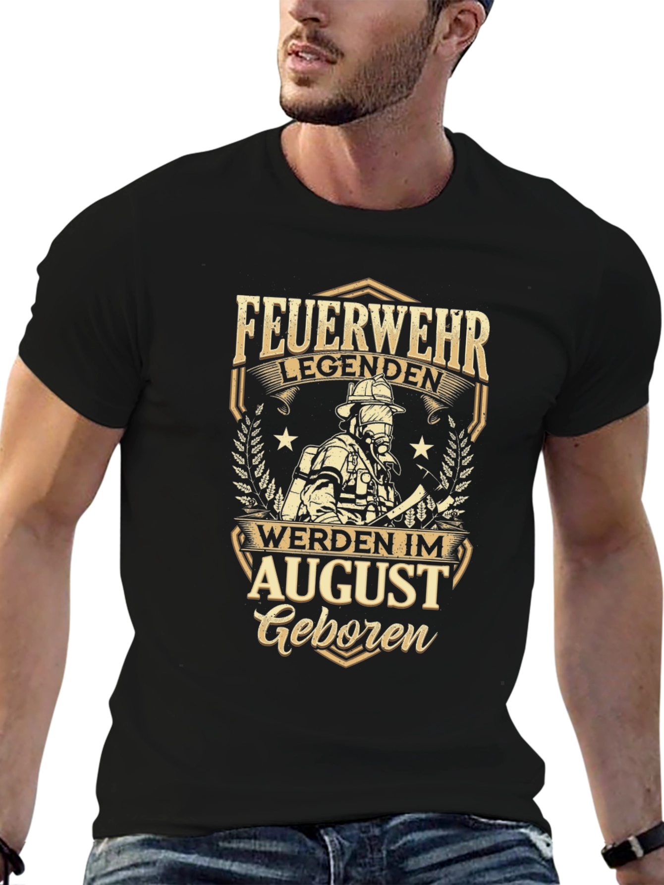 Firefighter Legend August Birthday Black T-Shirt