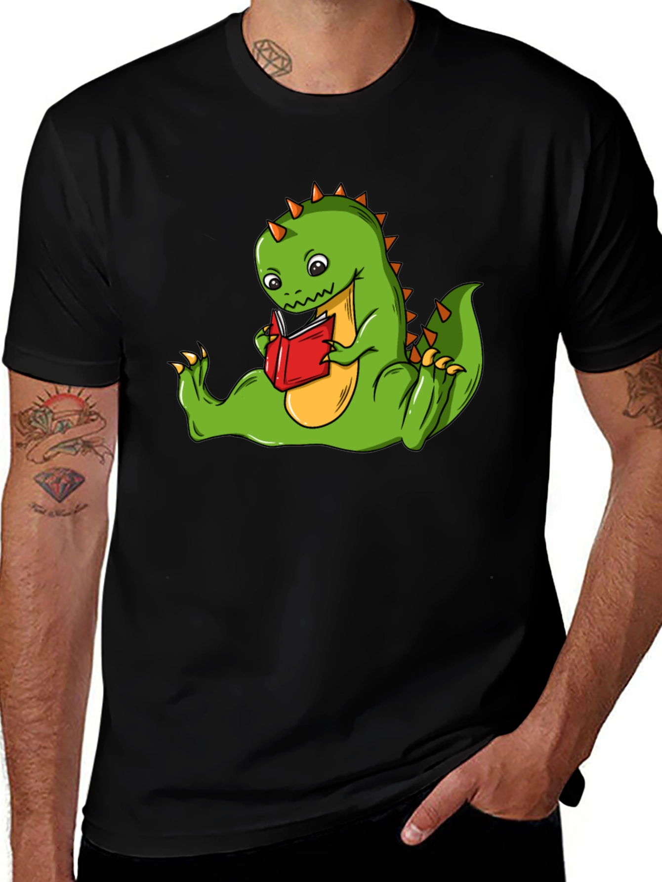 Dinosaur Reading Book T-Shirt - Fun Graphic Tee