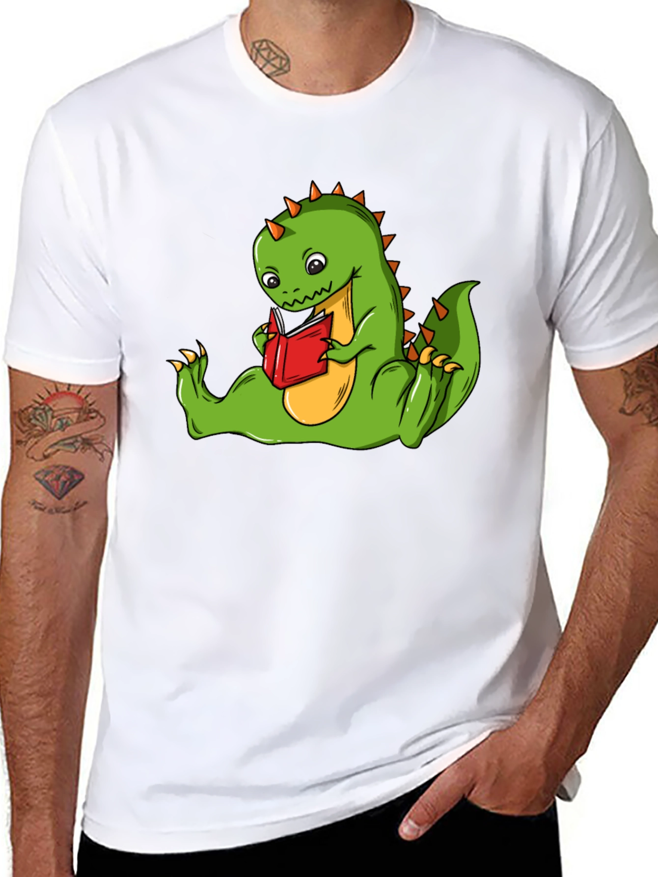 Dinosaur Reading Book T-Shirt - Fun Graphic Tee