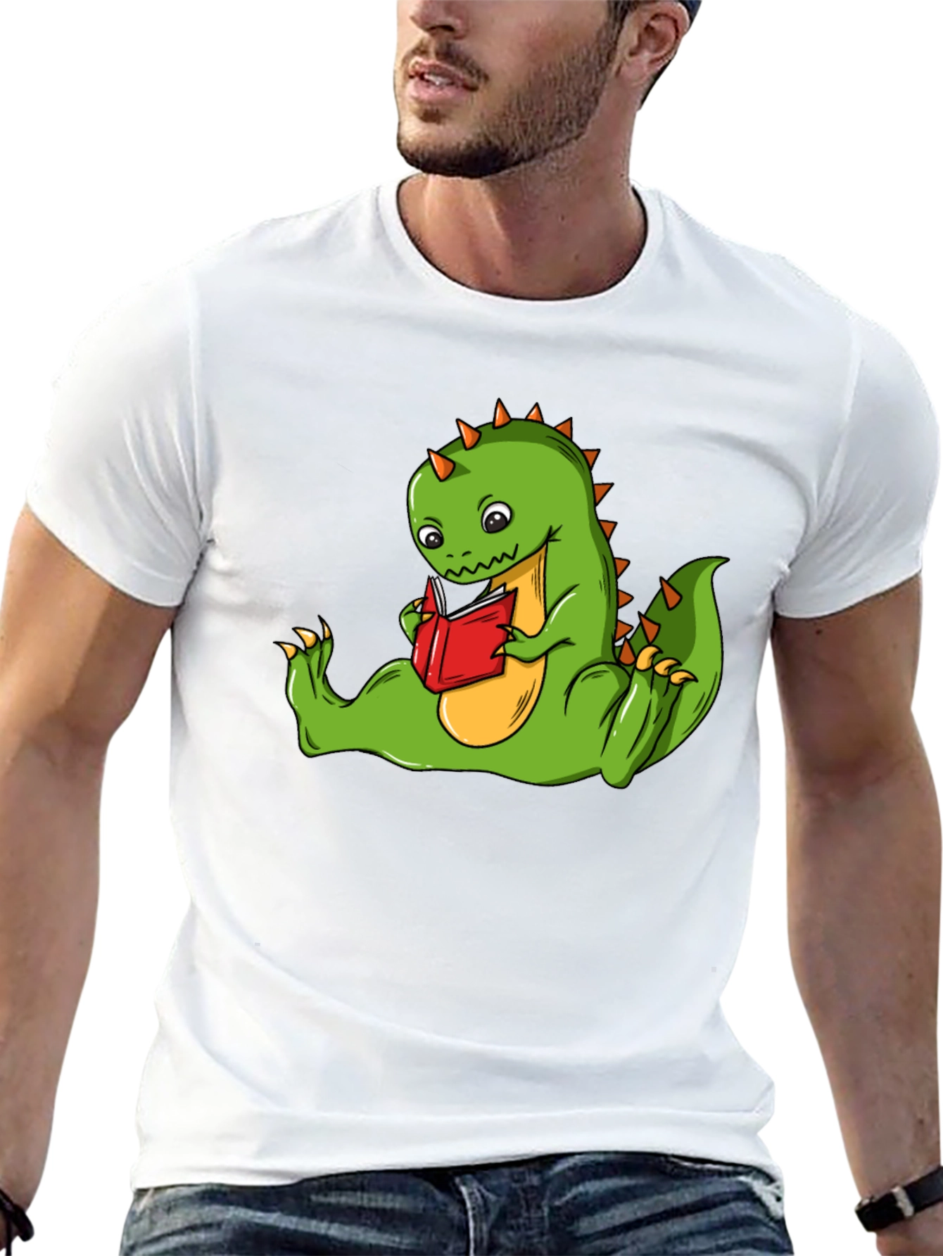 Dinosaur Reading Book T-Shirt - Fun Graphic Tee