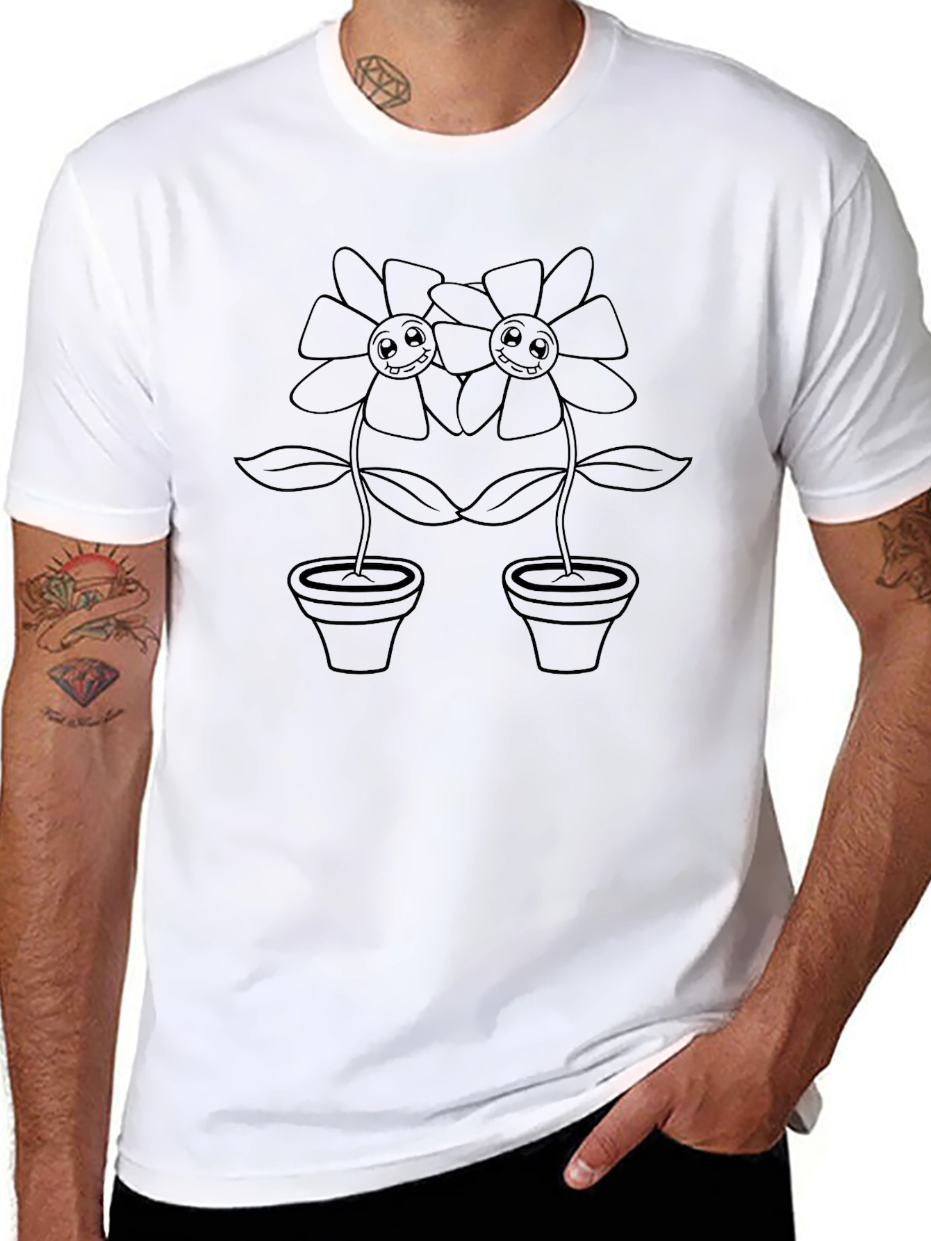 Black Cartoon Flower Graphic Tee
