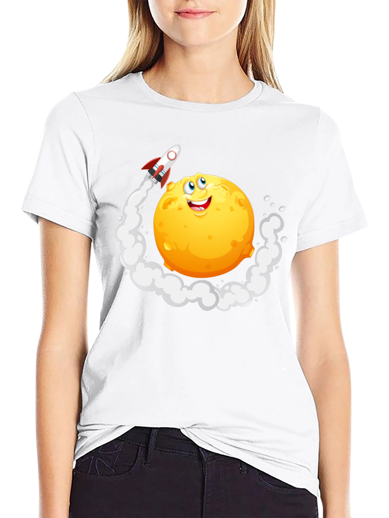 Cartoon Moon Rocket T-Shirt