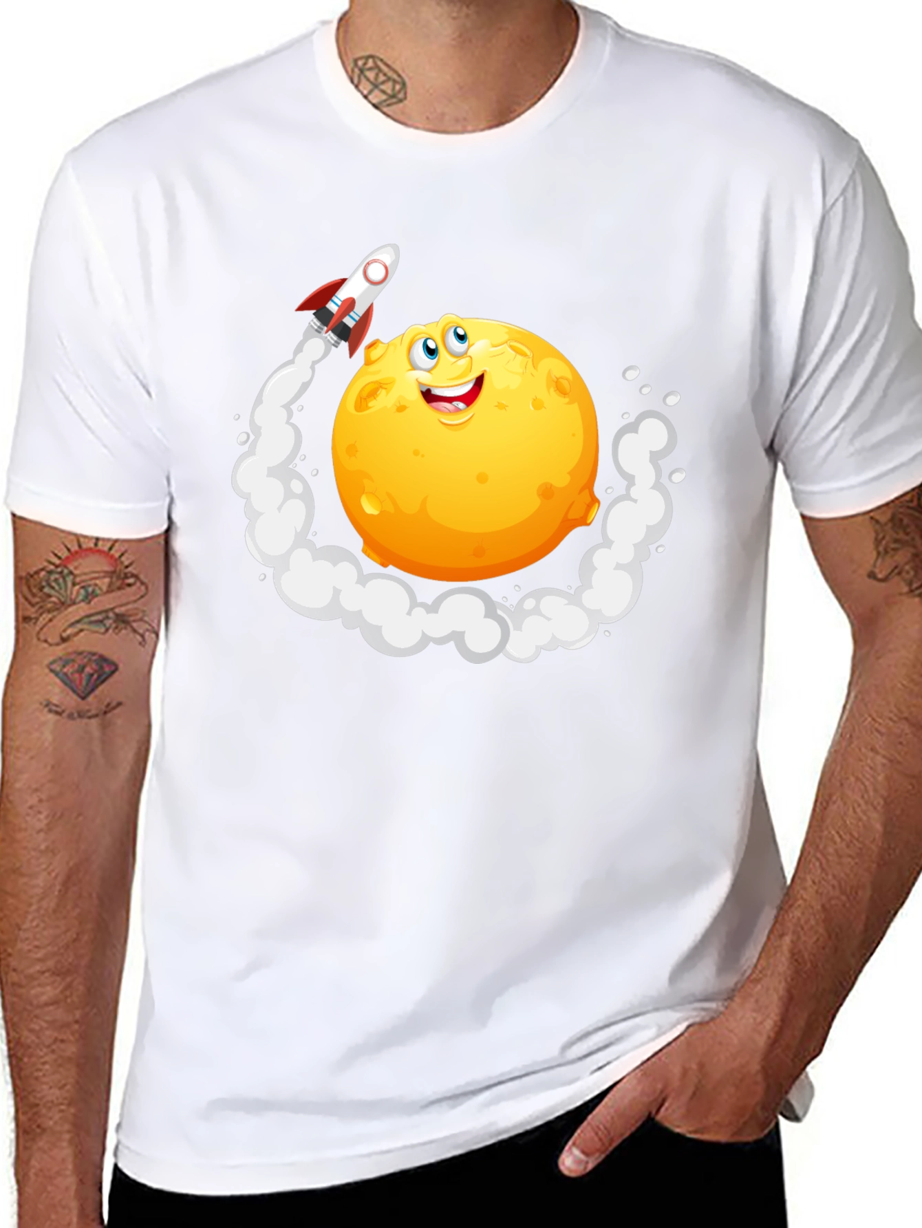 Cartoon Moon Rocket T-Shirt