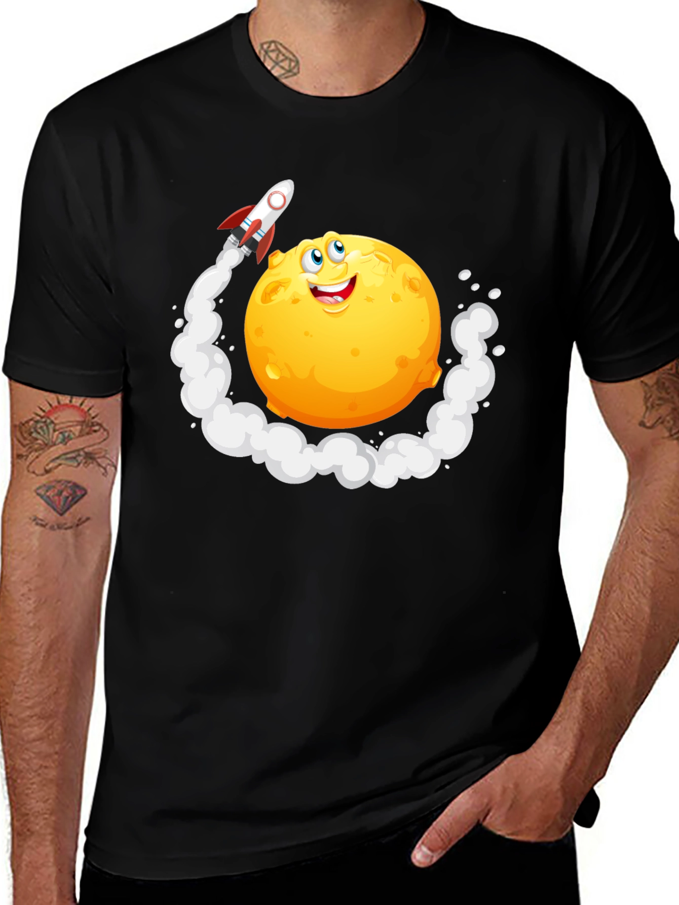 Cartoon Moon Rocket T-Shirt