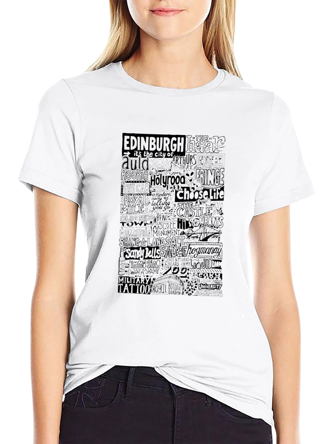 Edinburgh Typography Print Black T-Shirt