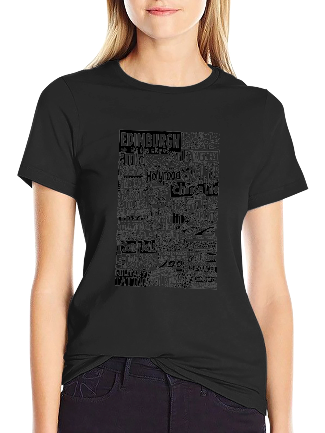 Edinburgh Typography Print Black T-Shirt