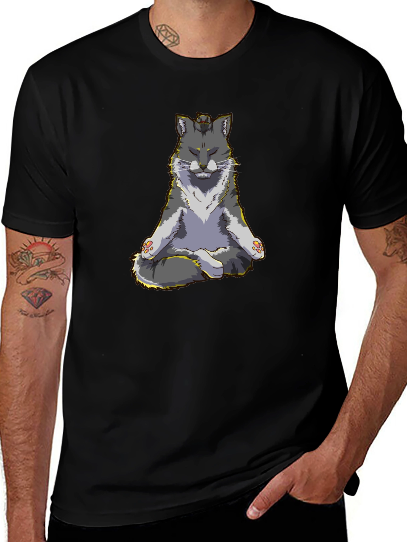 Meditating Cat Graphic T-Shirt