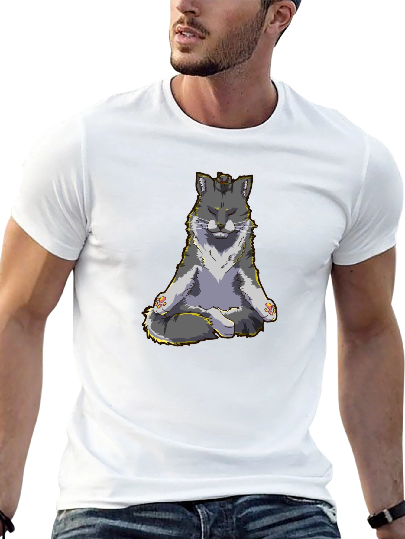 Meditating Cat Graphic T-Shirt