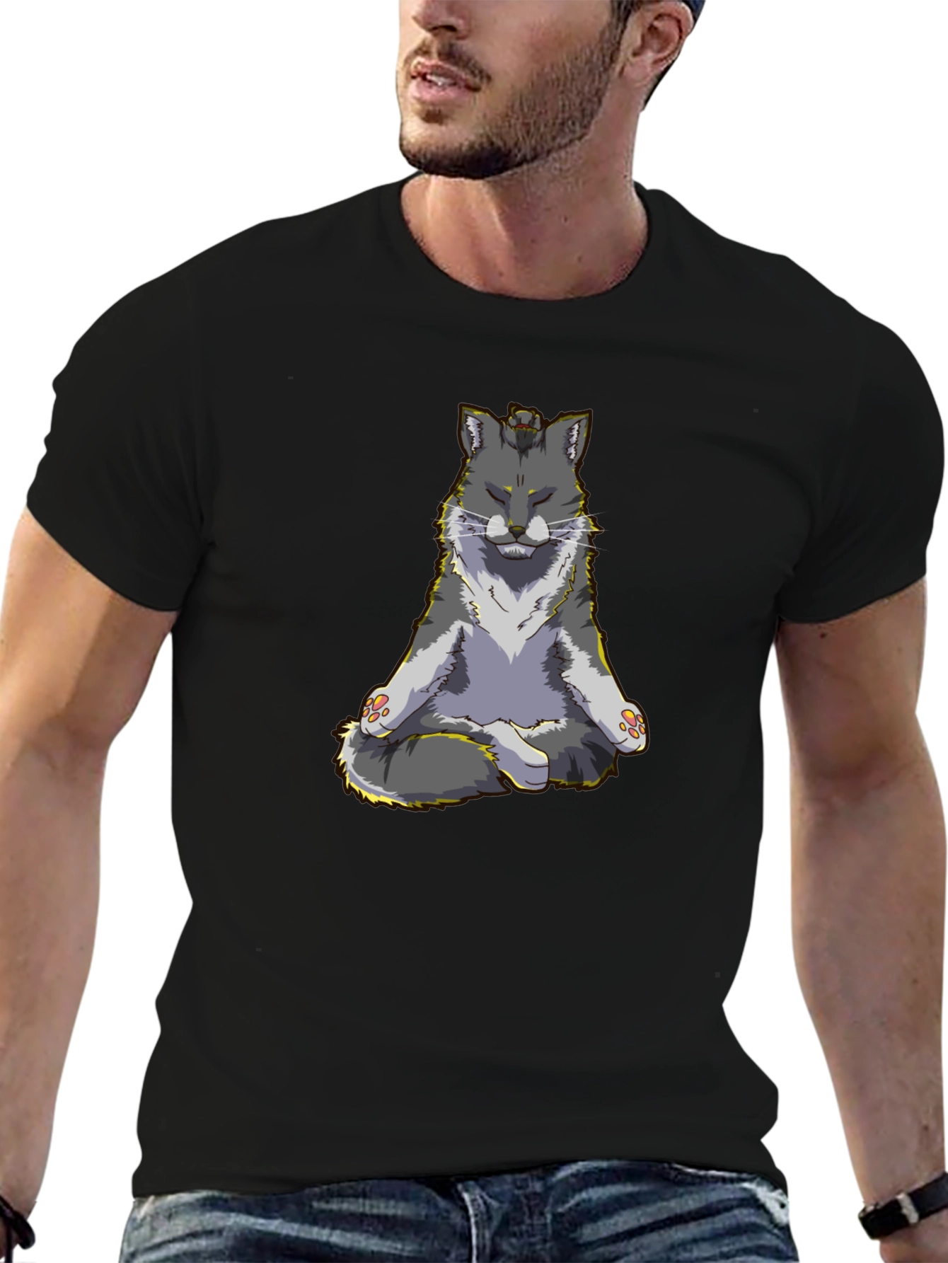 Meditating Cat Graphic T-Shirt