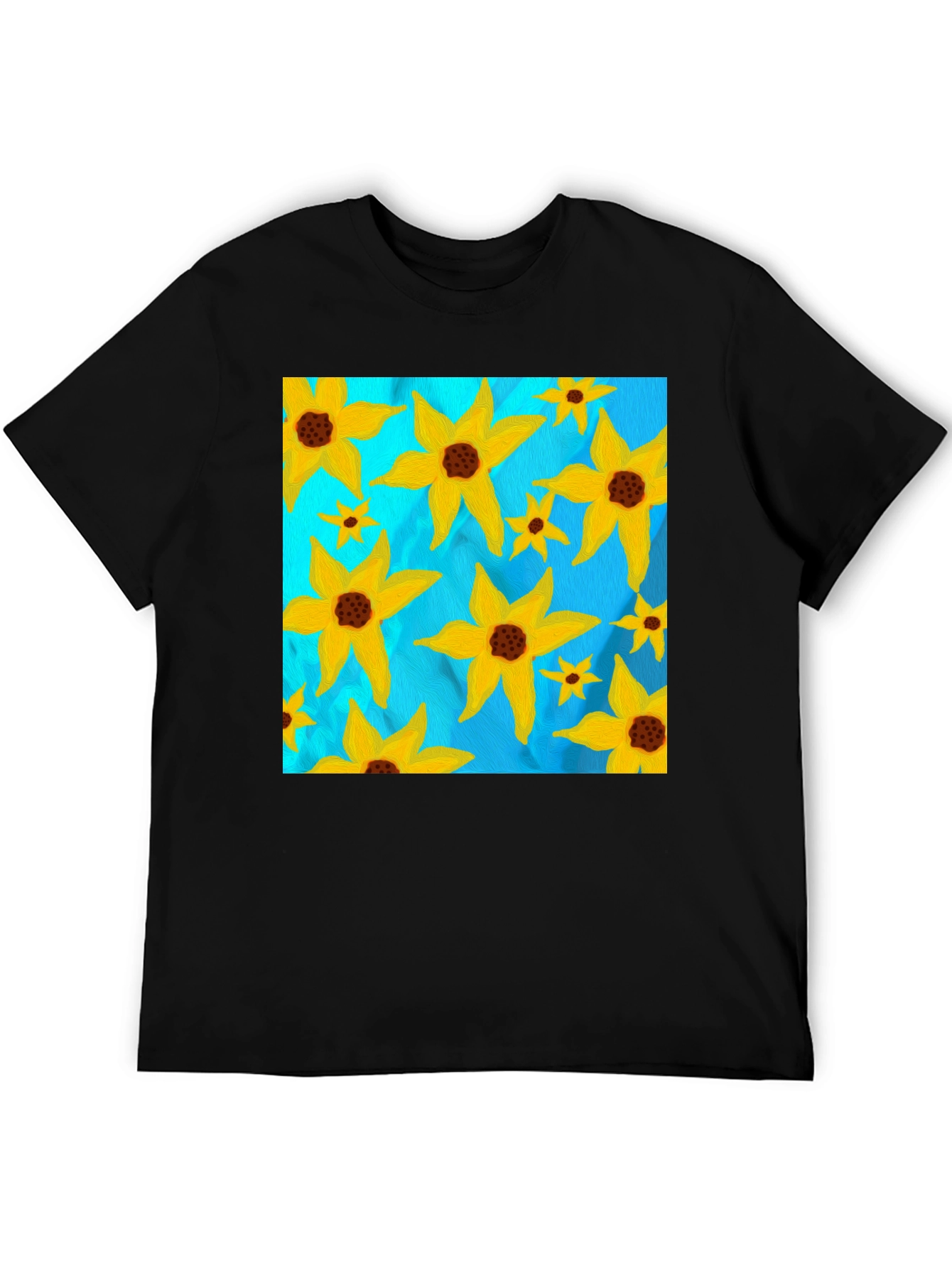 Floral Sun Graphic Tee - Black Casual T-Shirt