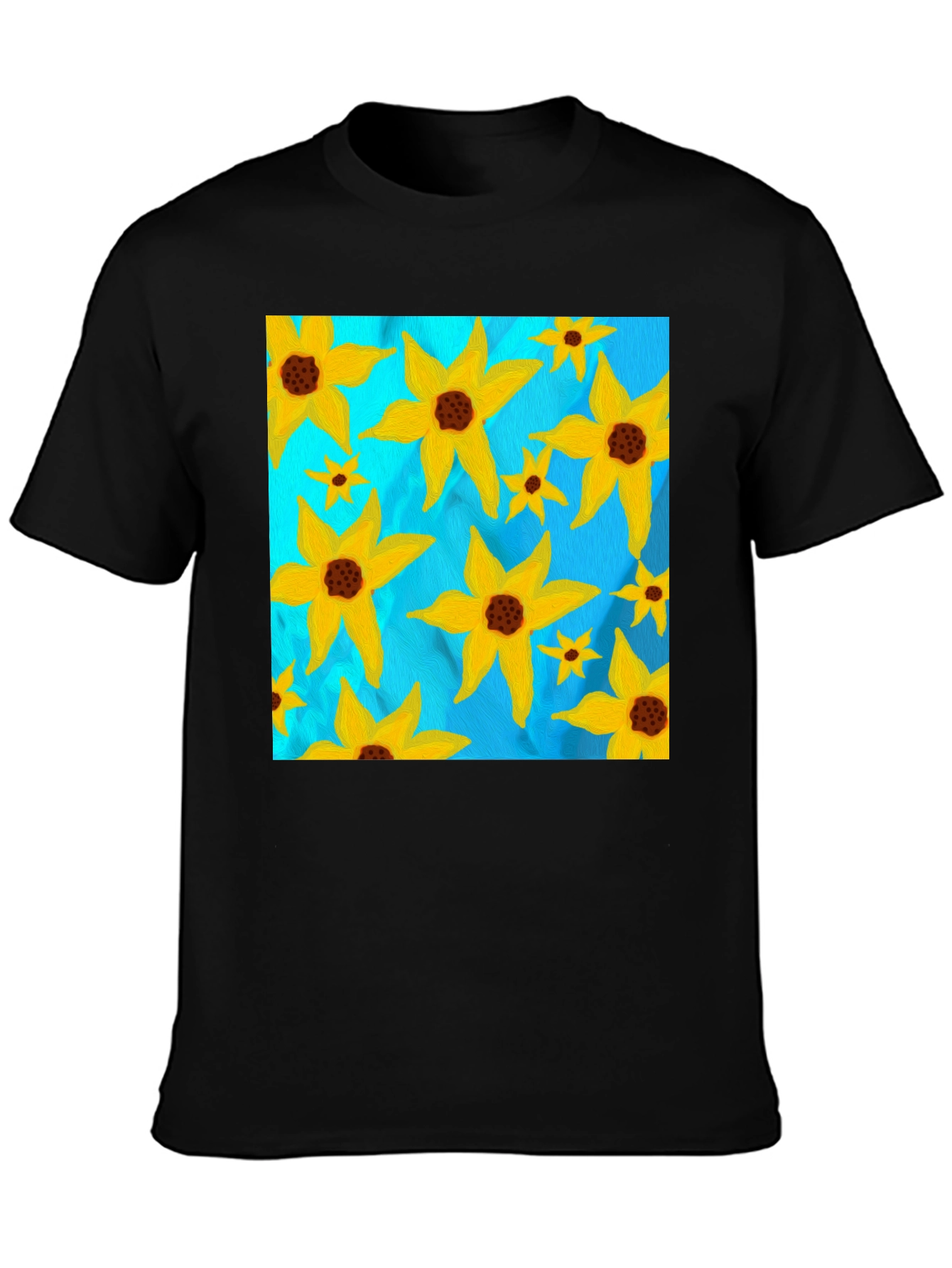 Floral Sun Graphic Tee - Black Casual T-Shirt