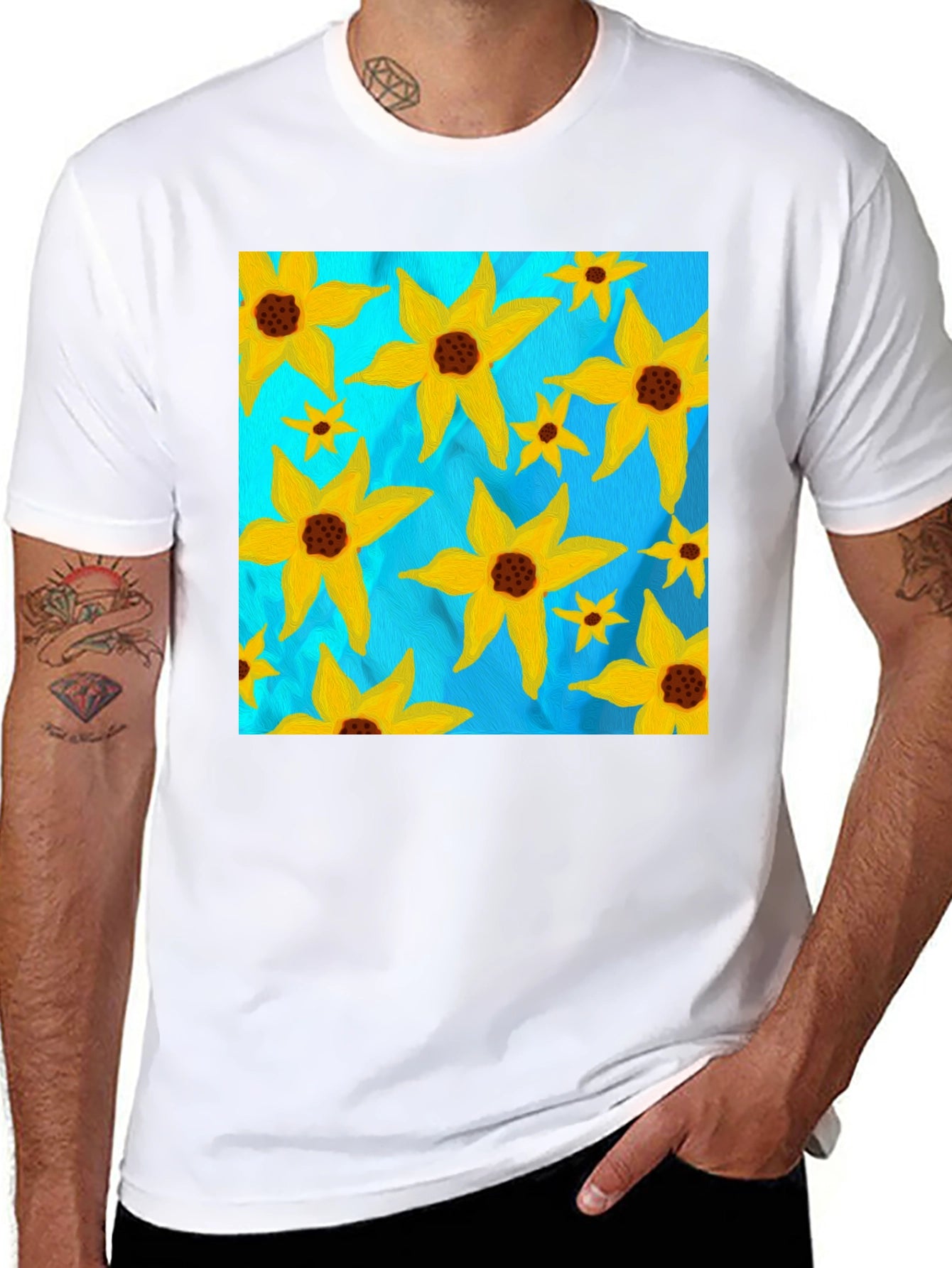 Floral Sun Graphic Tee - Black Casual T-Shirt
