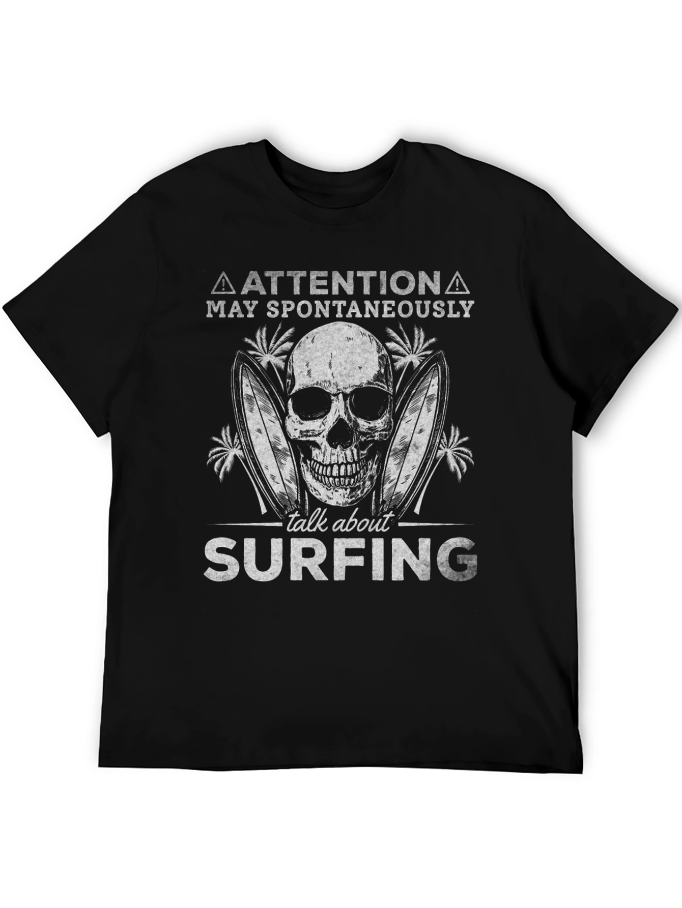 Attention Surfing Skull Graphic T-Shirt