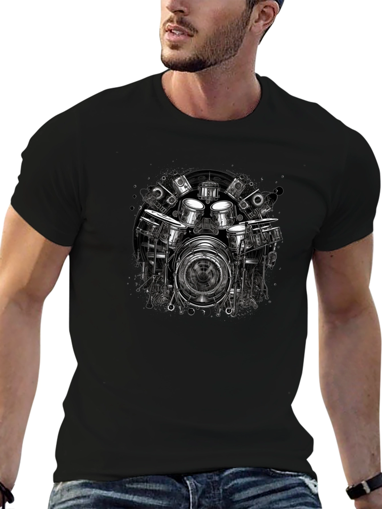 Drum Kit Camera Black T-Shirt