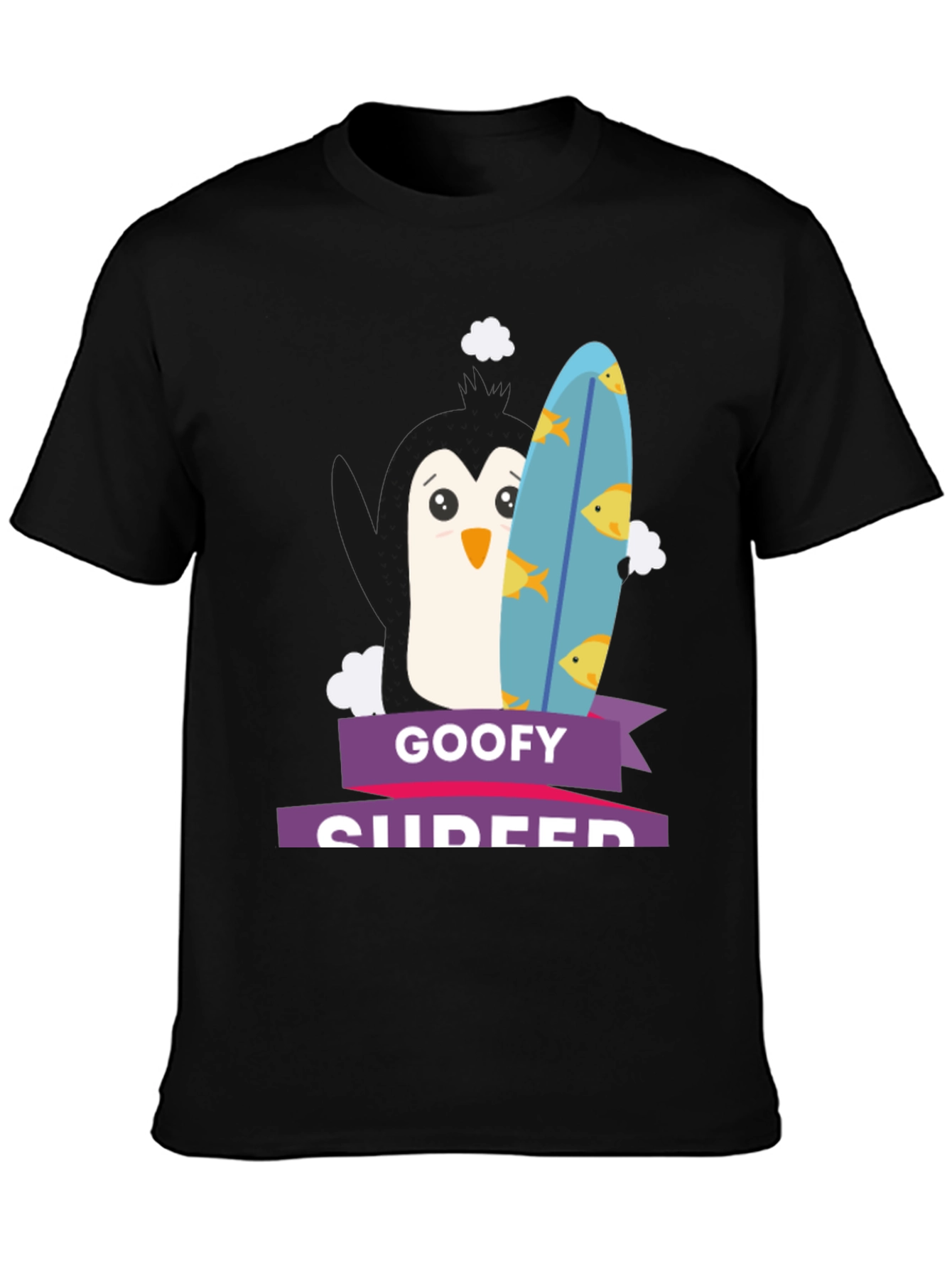 Goofy Surfer Penguin Graphic Tee