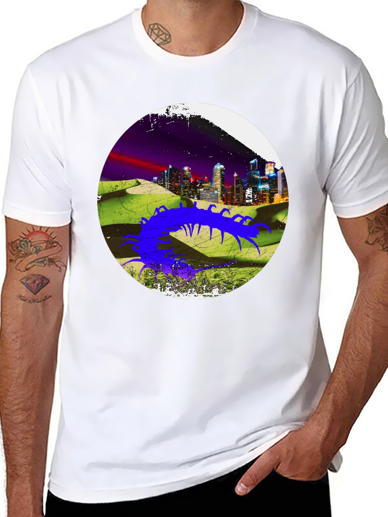 Abstract Cityscape Centipede Graphic Tee
