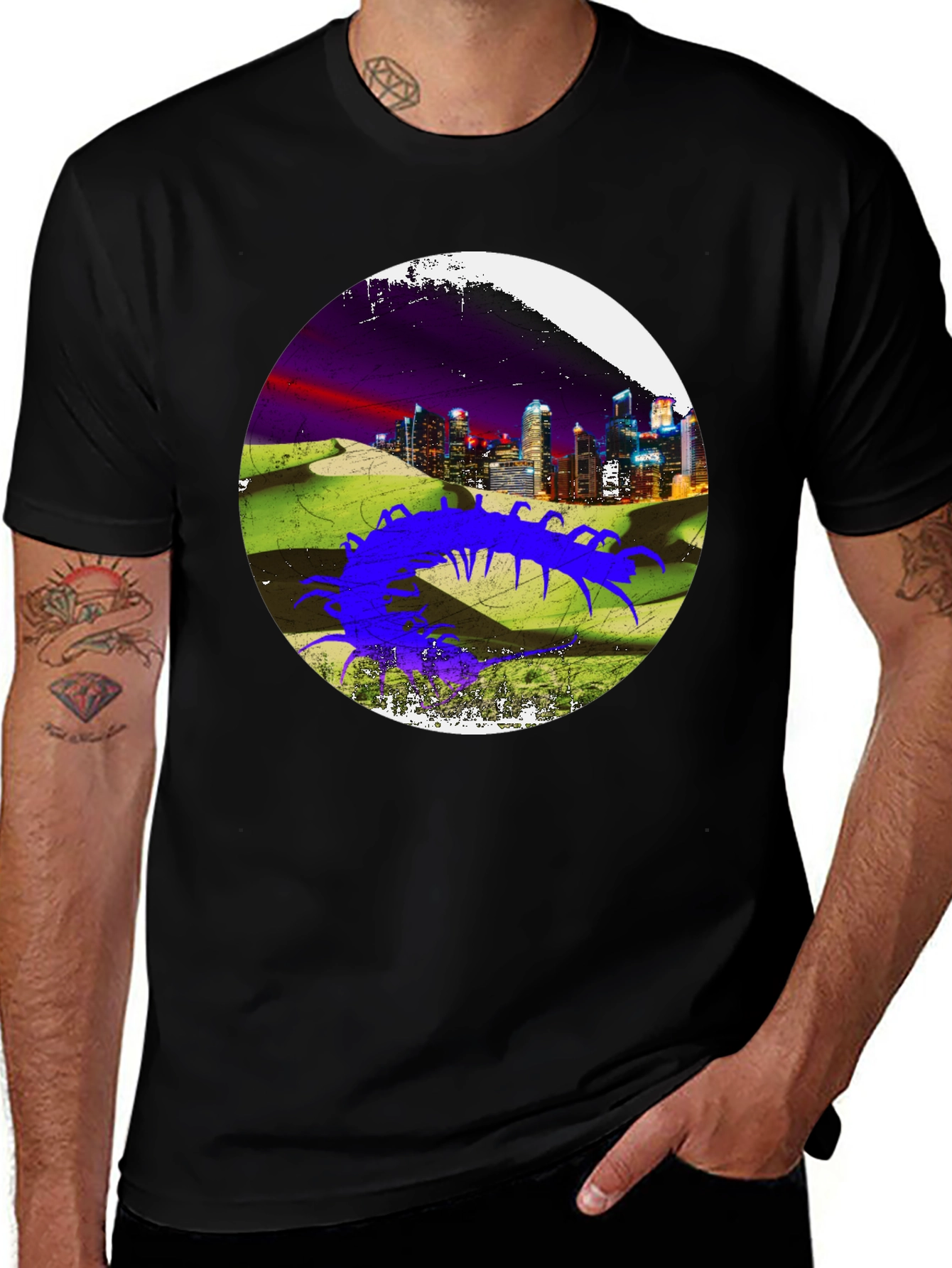 Abstract Cityscape Centipede Graphic Tee